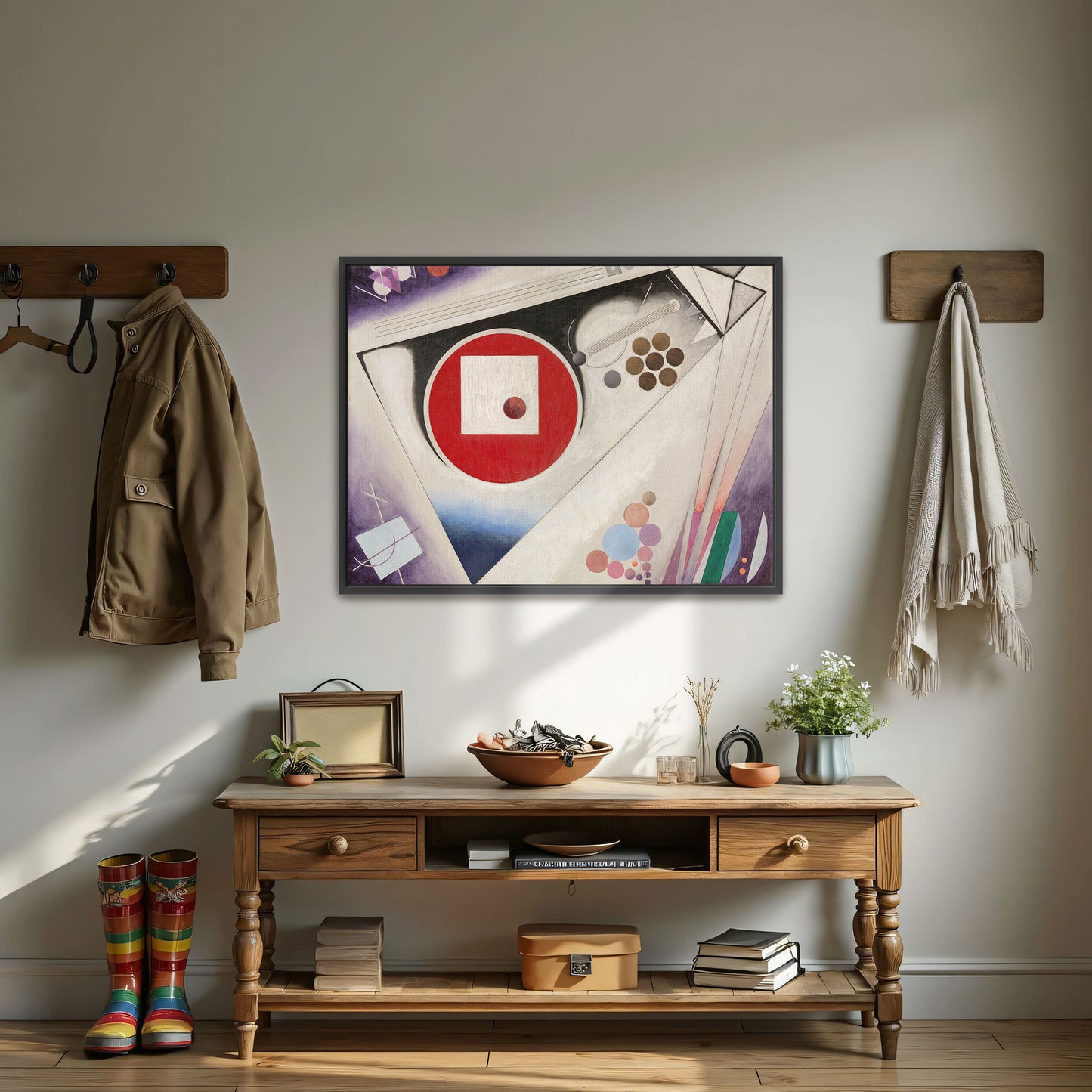 Abstract Geometric Composition With Red Circle And White Square By Rudolf Bauer