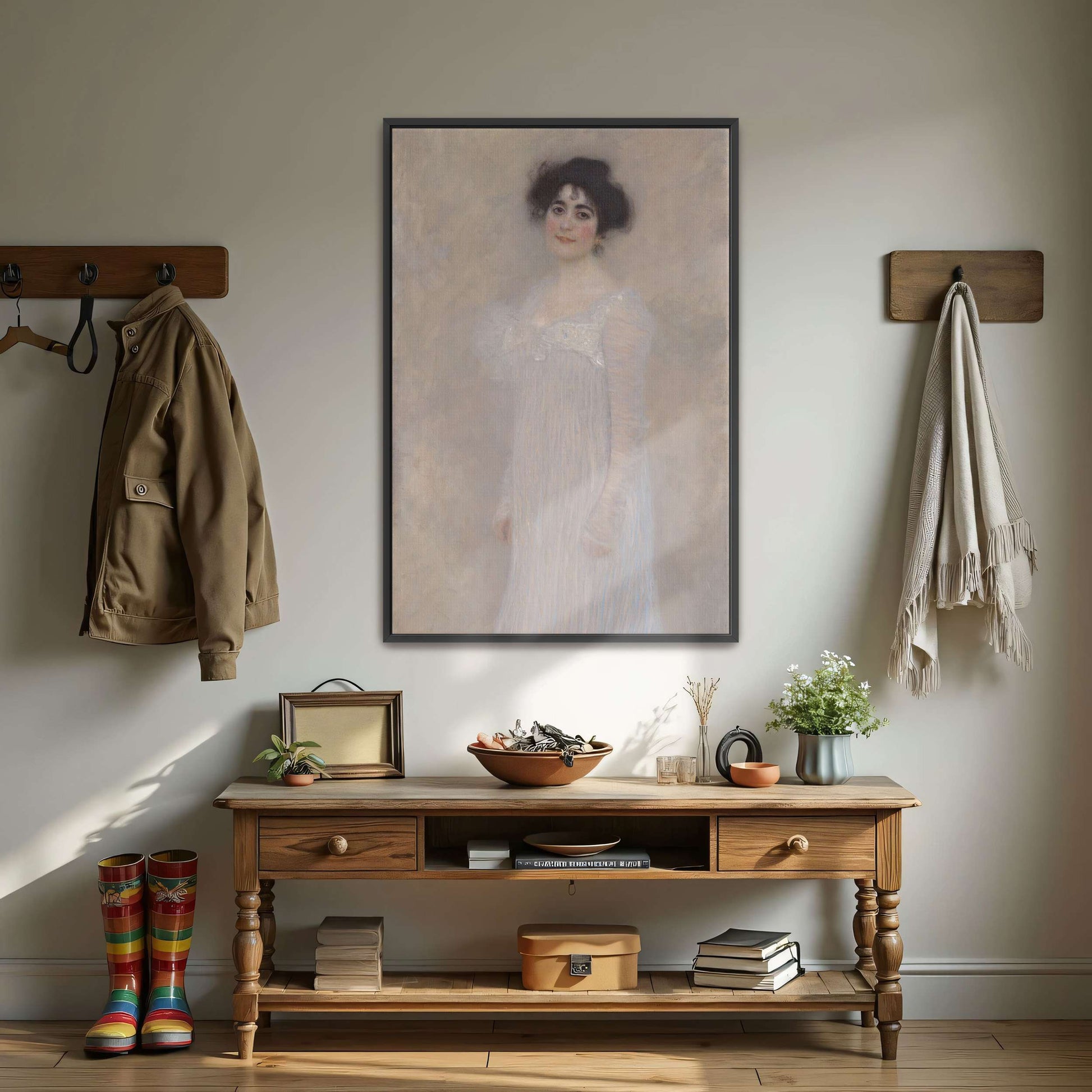 Woman in a white dress portrait by Gustav Klimt