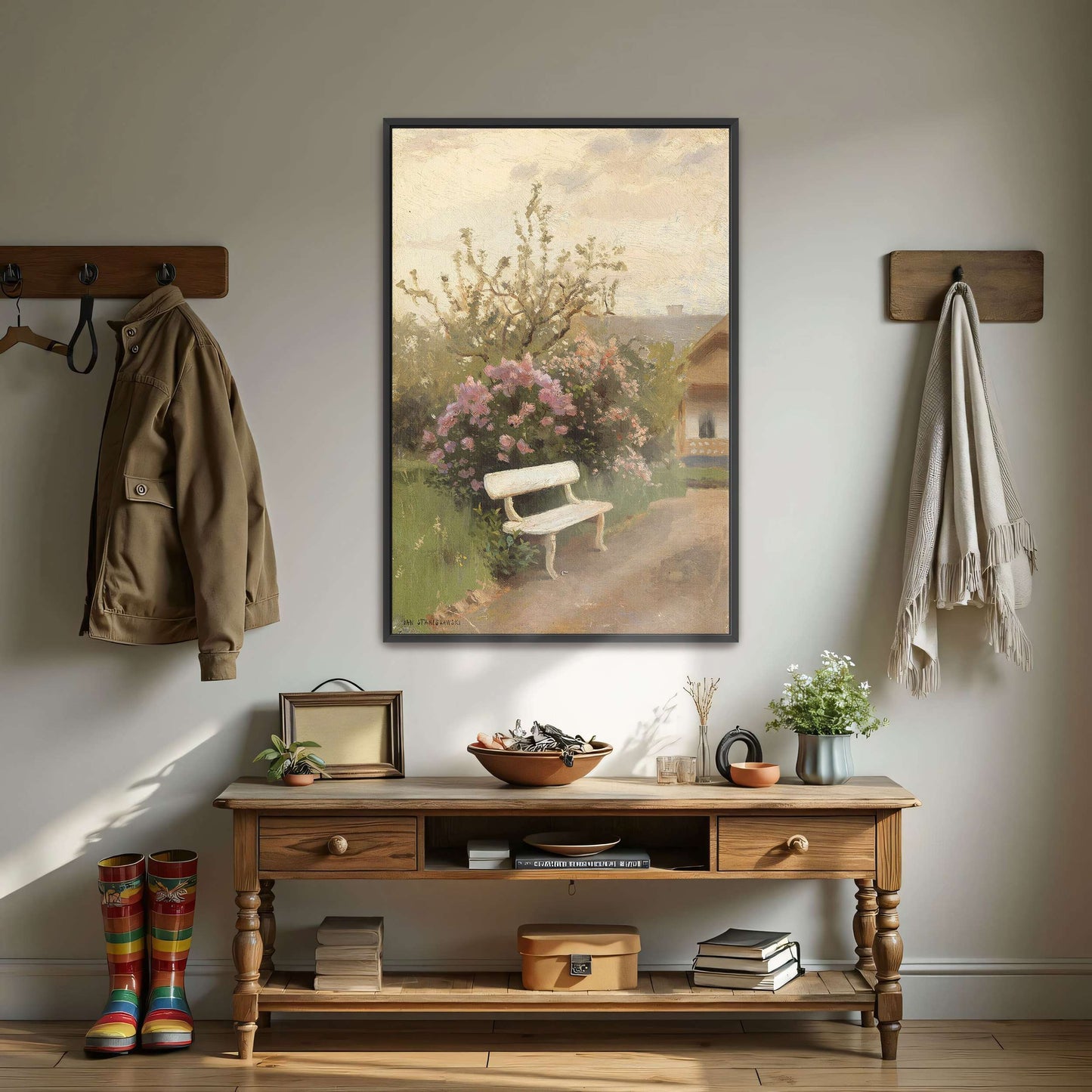 Garden Bench With Flowers In A Sunny Landscape By Jan Stanislawski