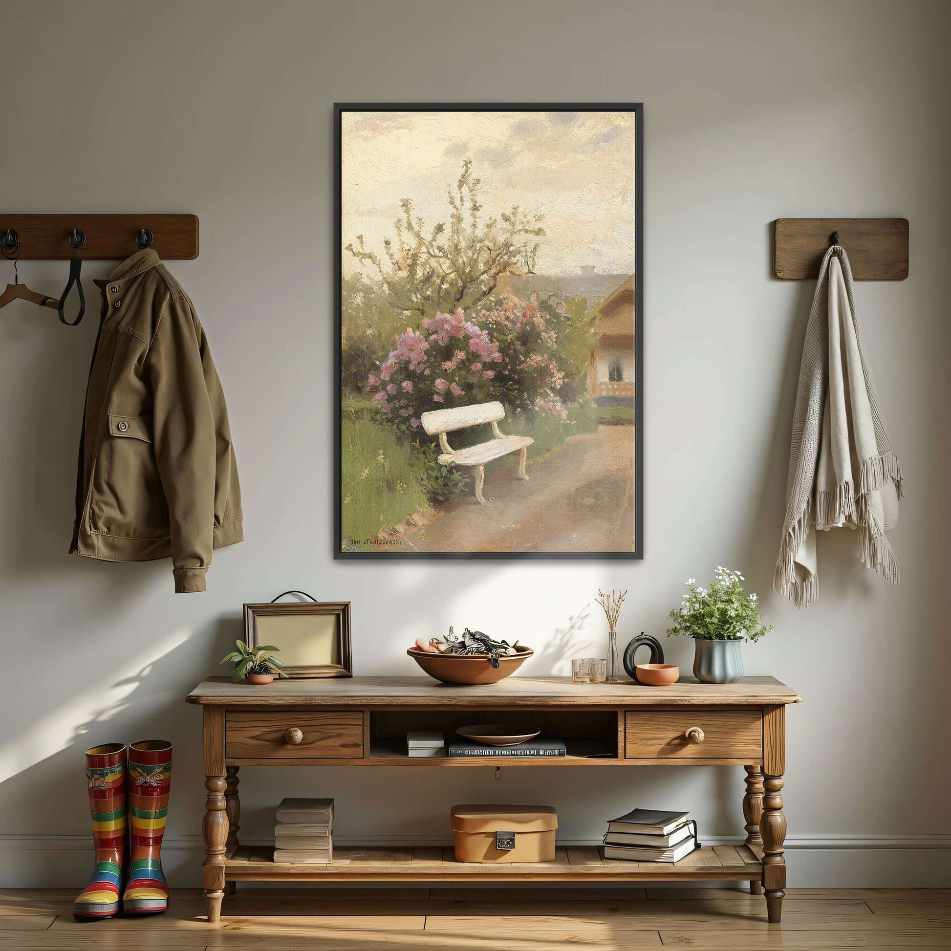 Garden Bench With Flowers In A Sunny Landscape By Jan Stanislawski