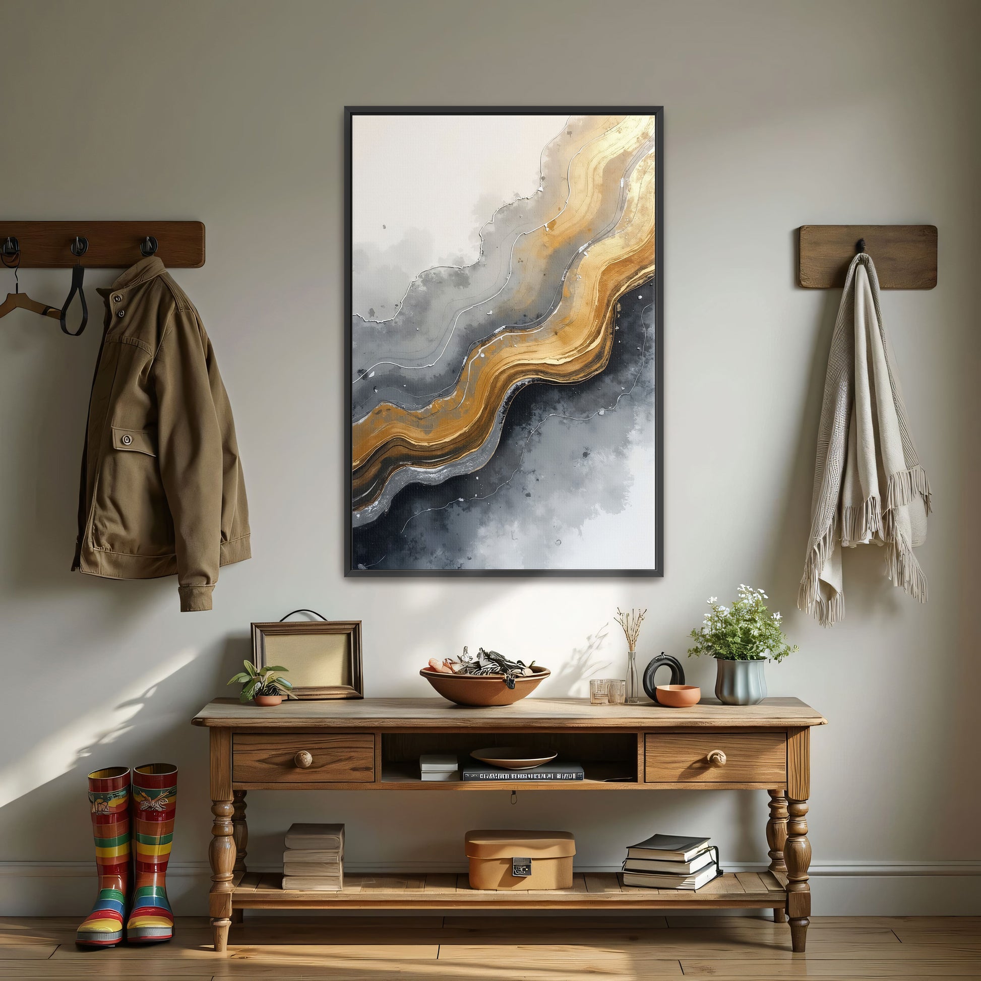 Abstract Gold And Grey Swirls By Yara Rabibzad