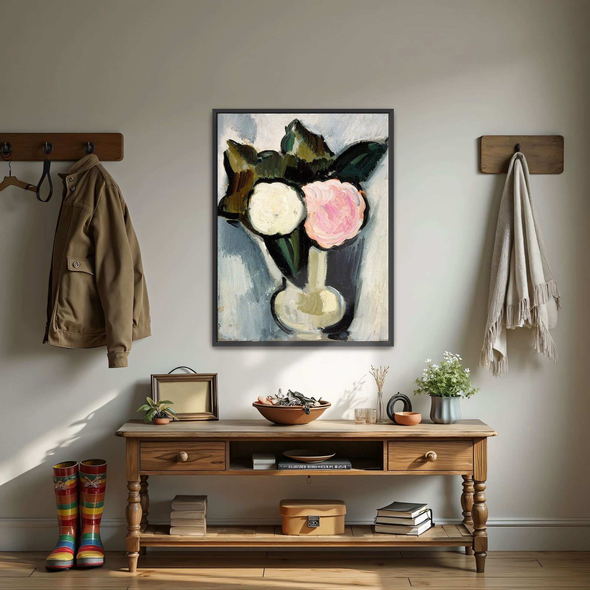 Pink And White Flowers In Vase, Cubist Style By Marsden Hartley