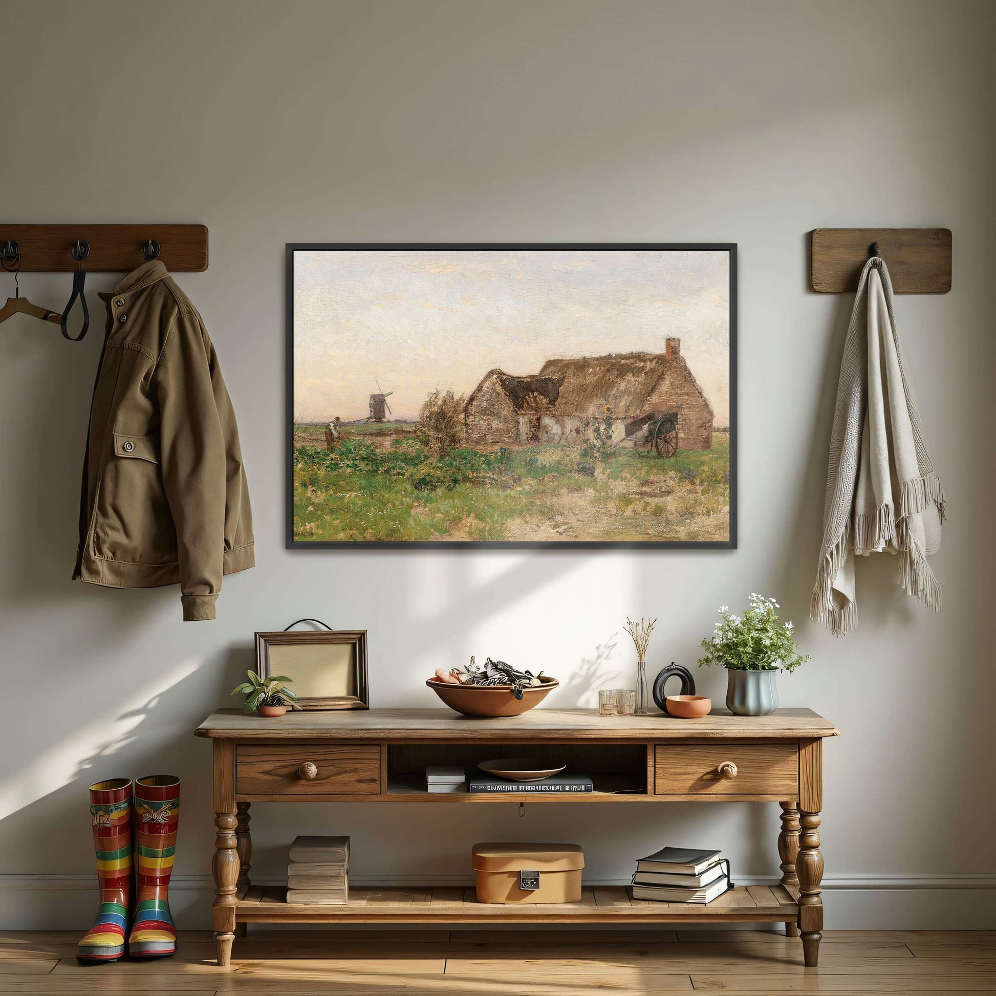 Rural scene with farmhouse, windmill by Eugen Jettel