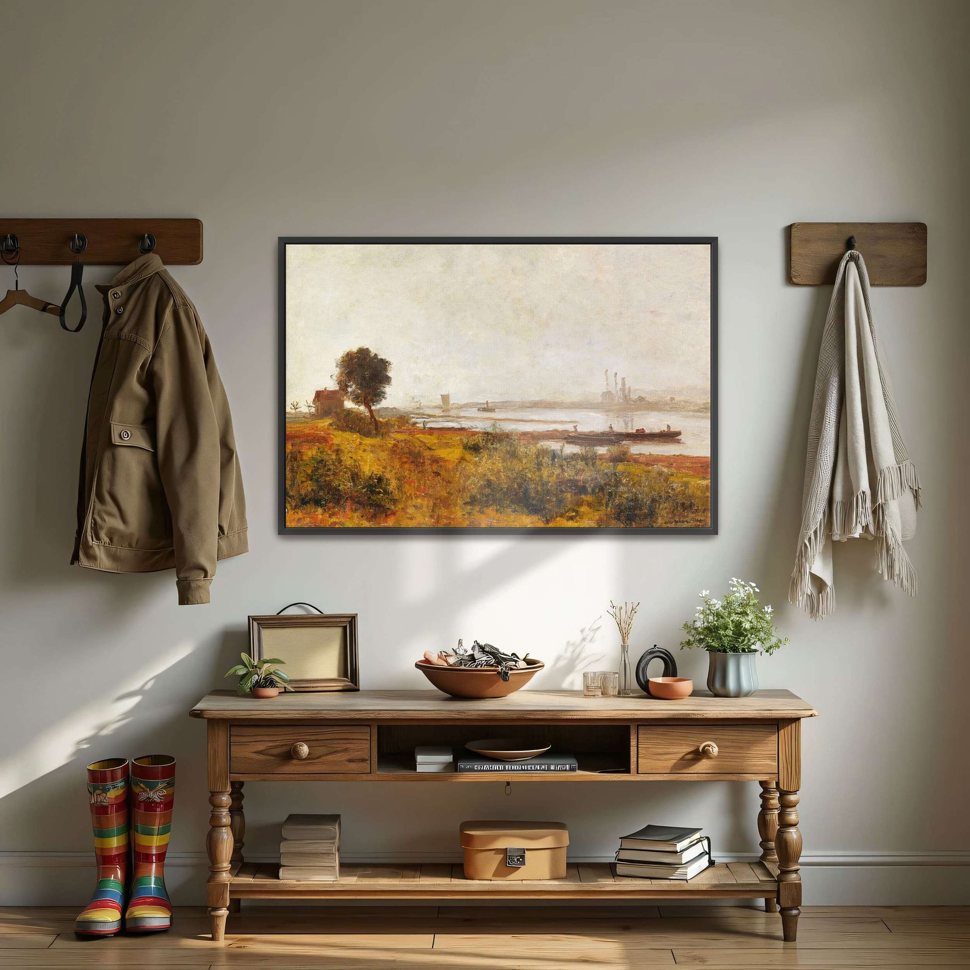 River Landscape with Boats and a House by Paul Baum