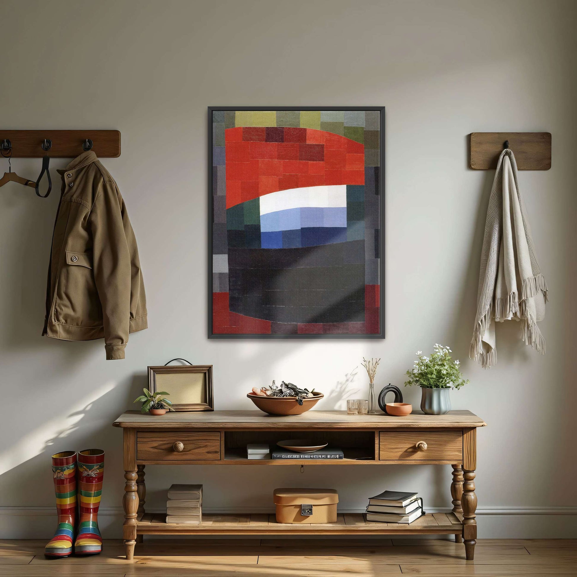 Abstract geometric art with red, white, and blue by Otto Freundlich
