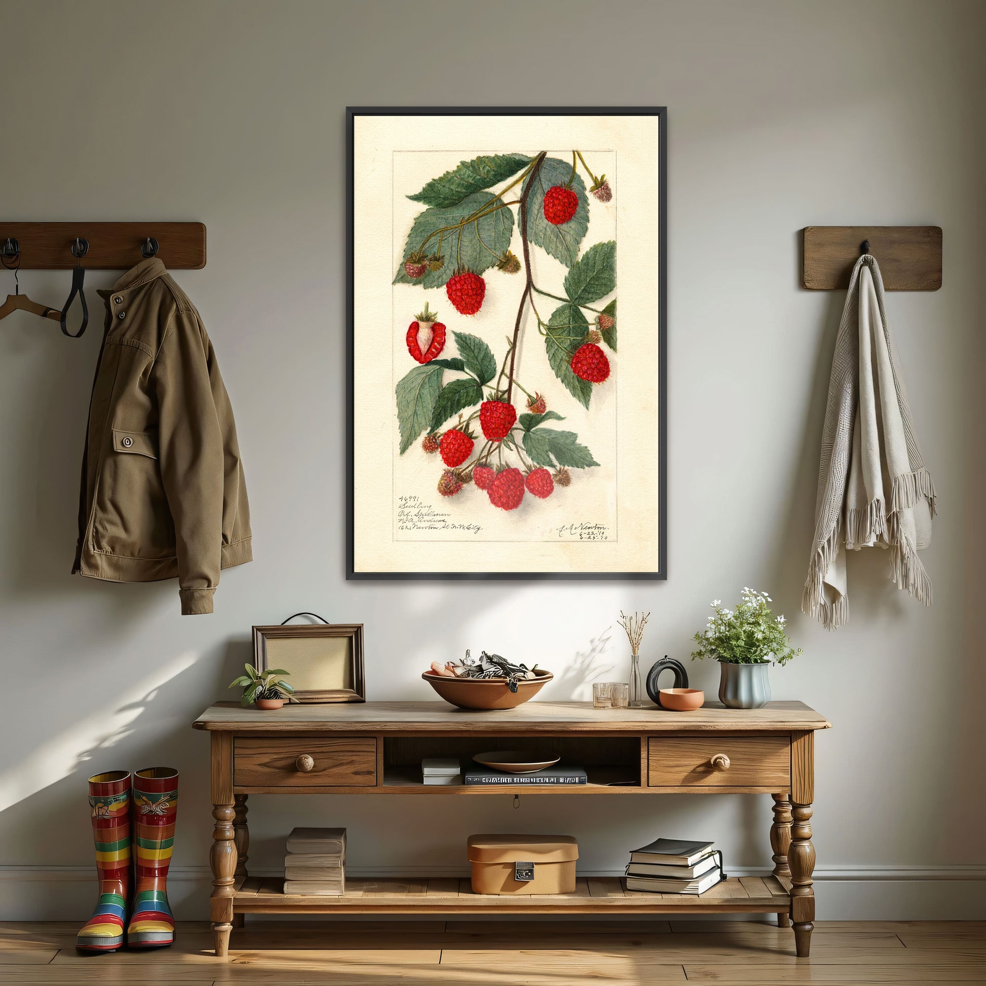 Watercolor Painting Of Raspberries On Branch By Amanda Almira Newton