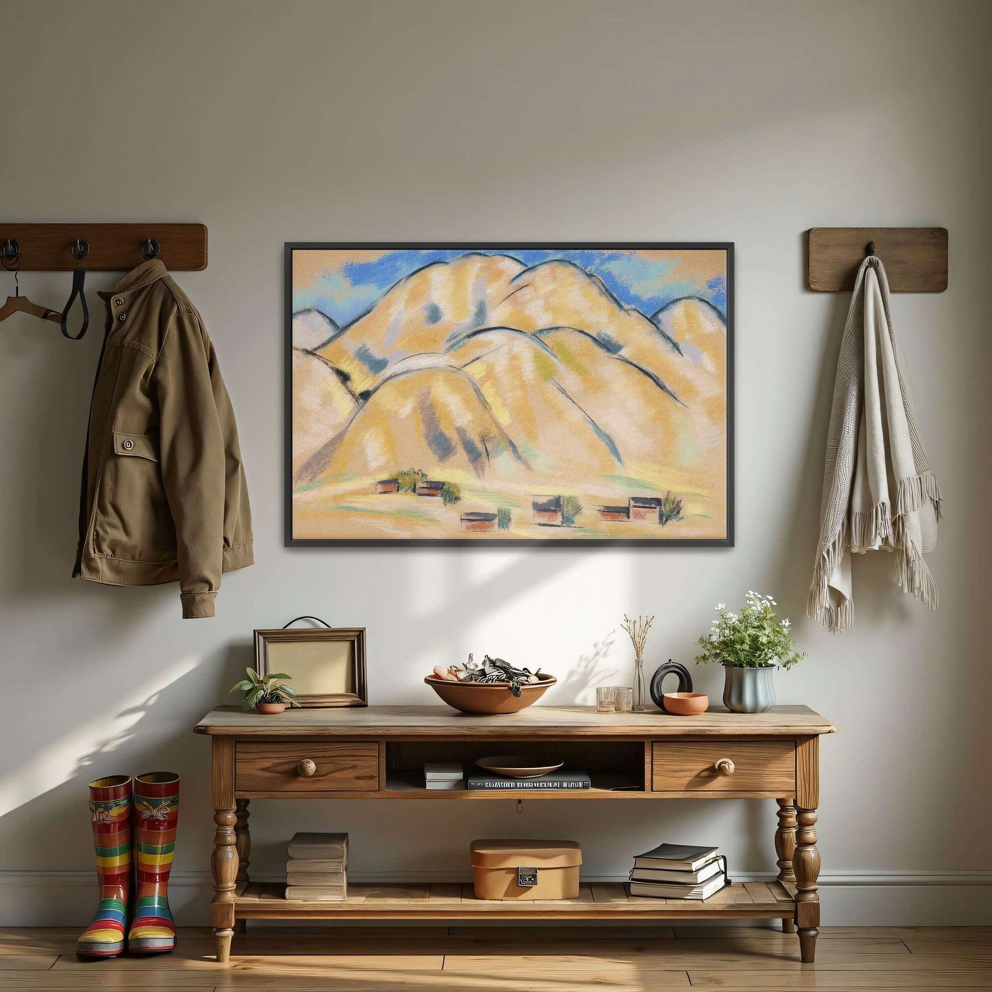 Pastel painting of hills and houses by Marsden Hartley