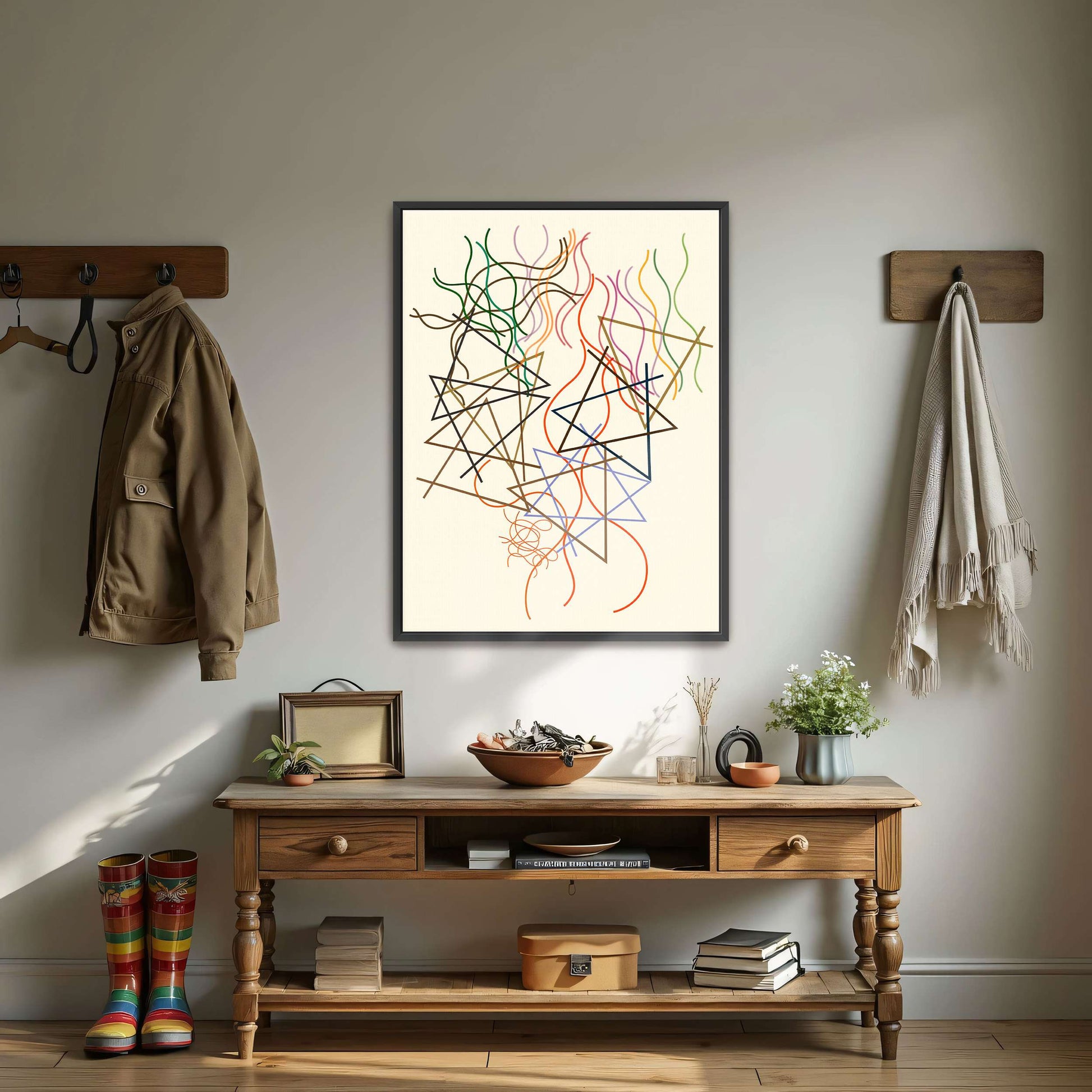 Abstract art with lines and triangles by Myriam Thyes