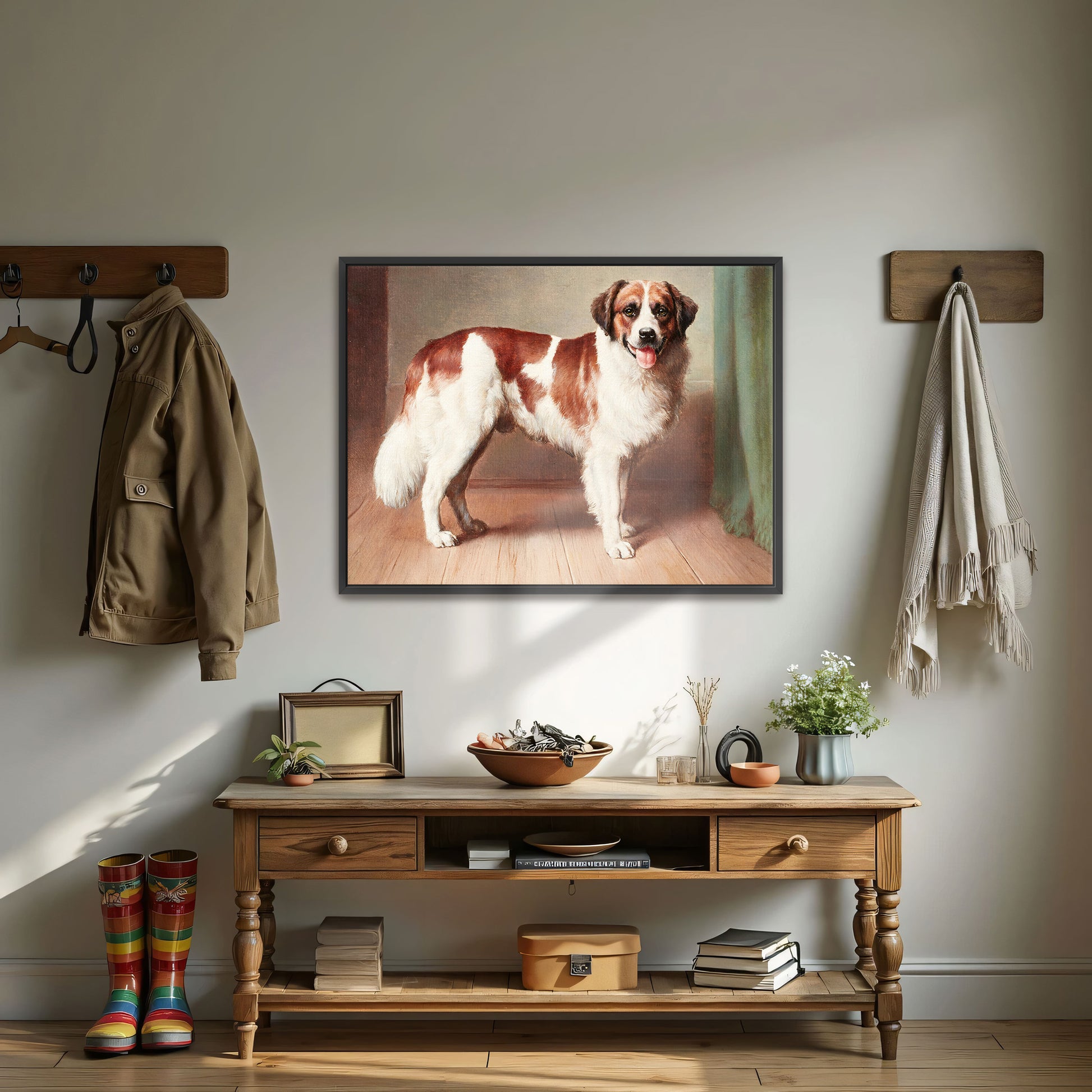 St. Bernard Dog Portrait, Standing, Indoor Setting By Carl Reichert