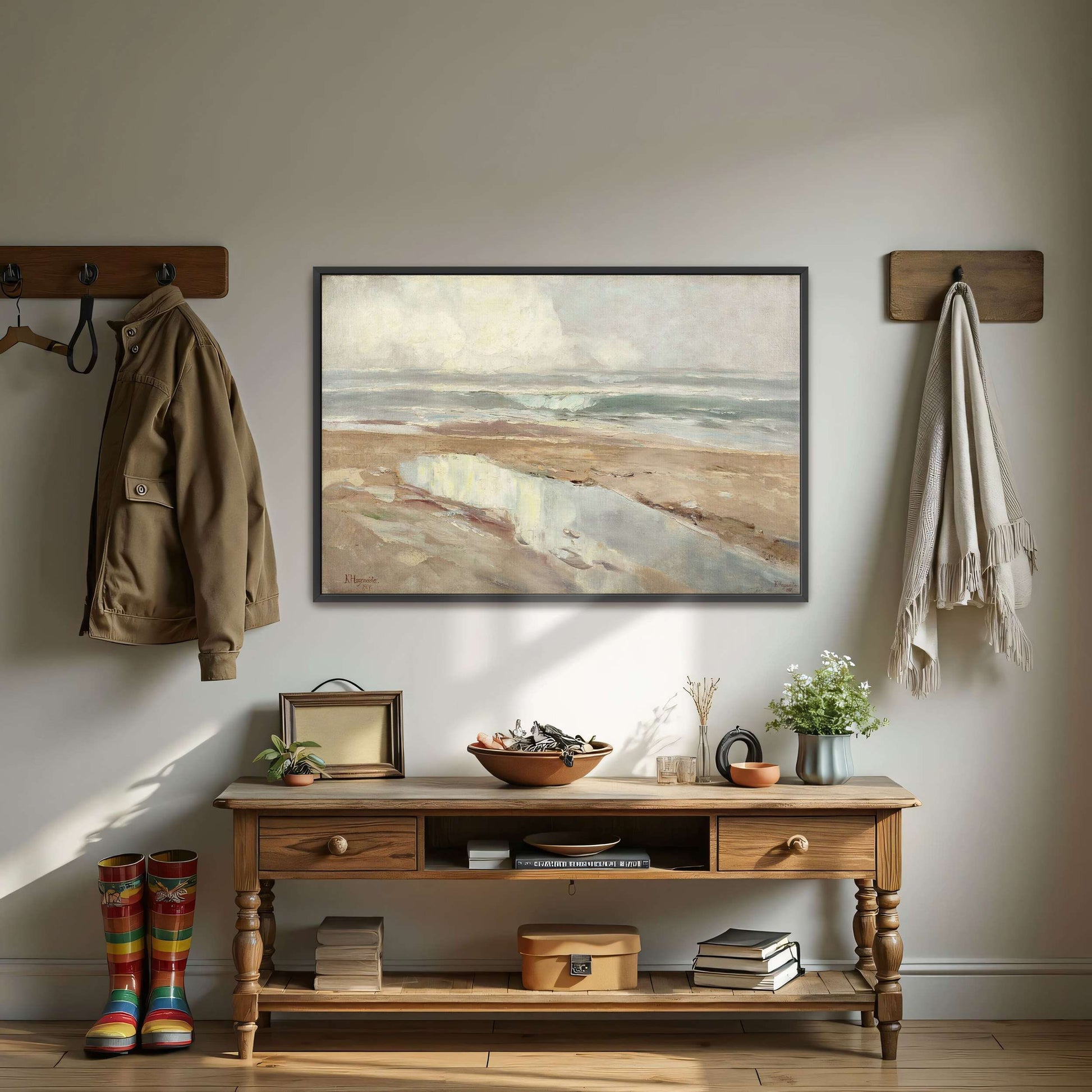 Seascape with a sandy beach by Karl Hagemeister