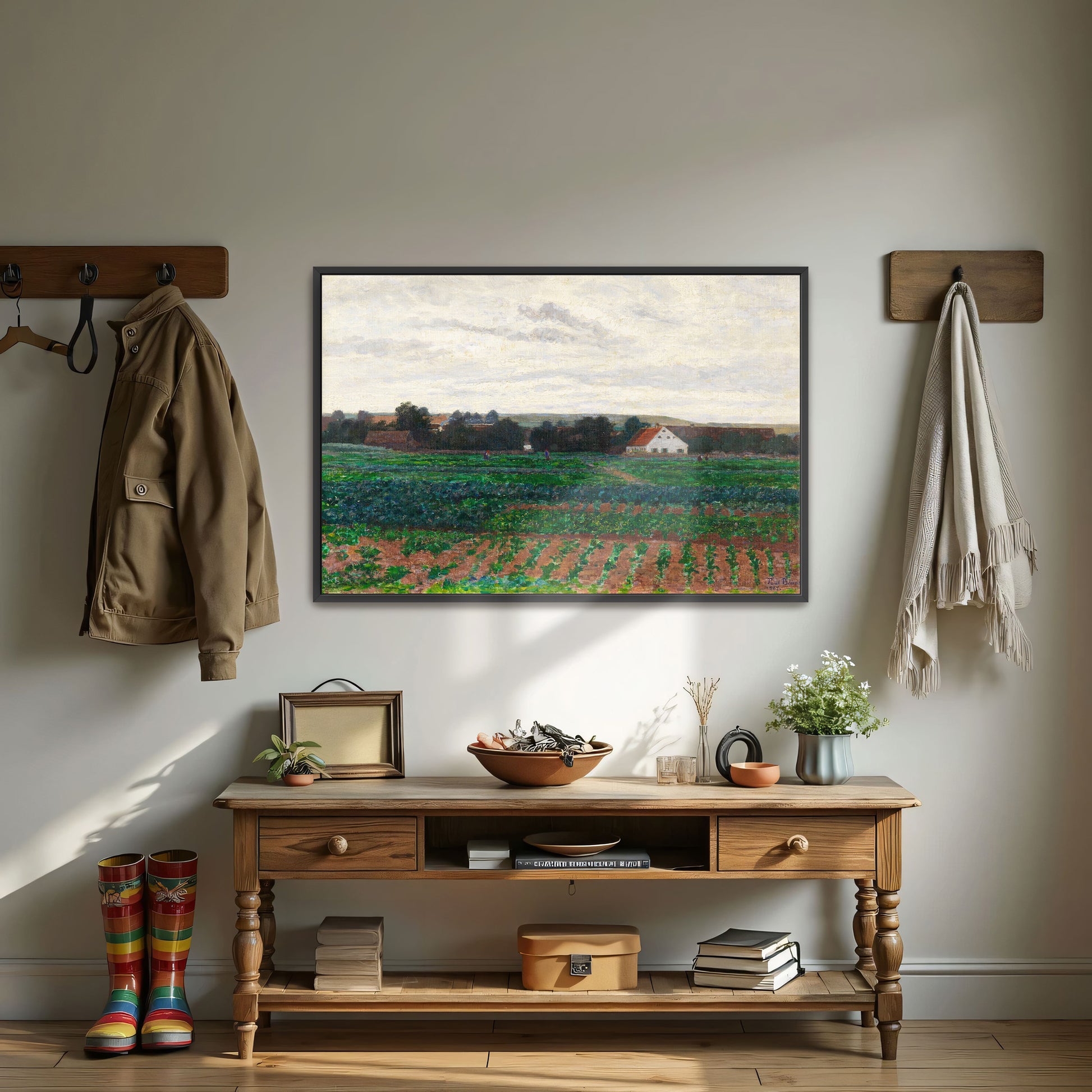 Farmhouse In A Field With Cloudy Sky By Paul Baum