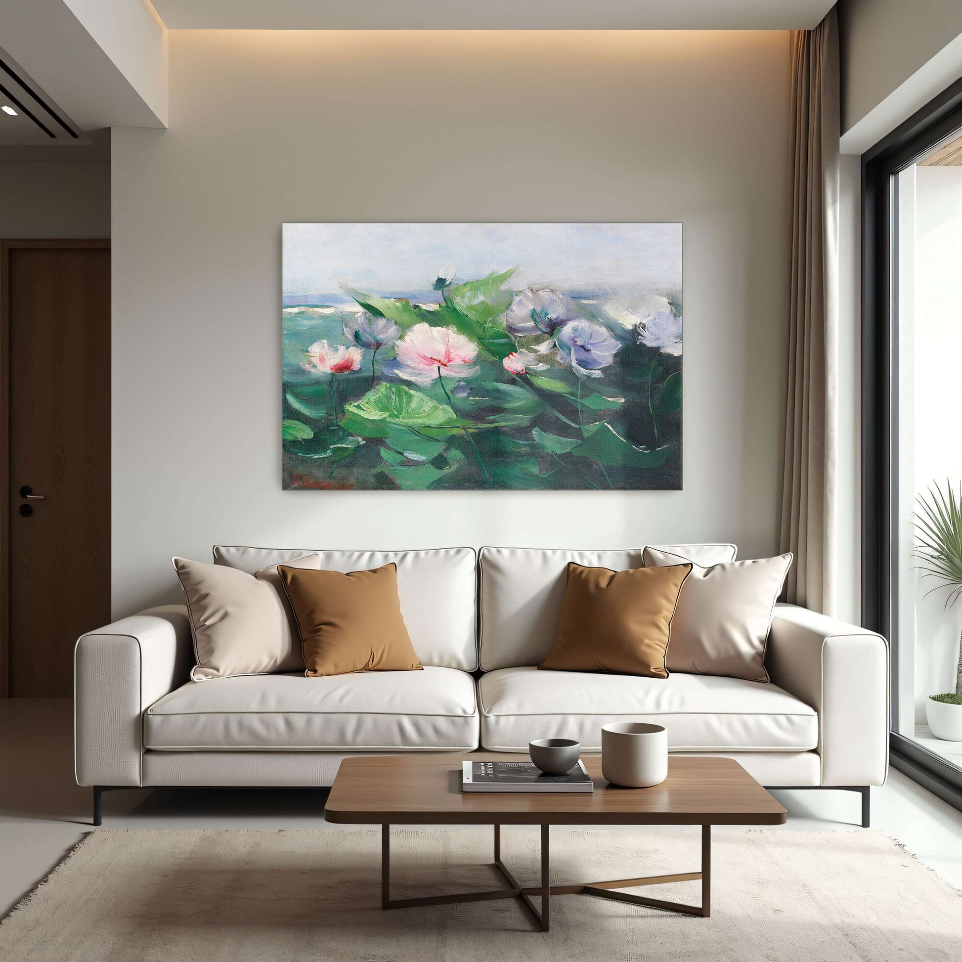 Water lilies in a pond with green leaves by Karl Hagemeister