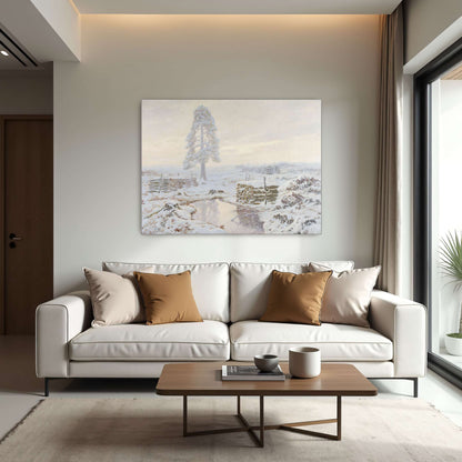 Snowy winter landscape with lone tree by Józef Rapacki