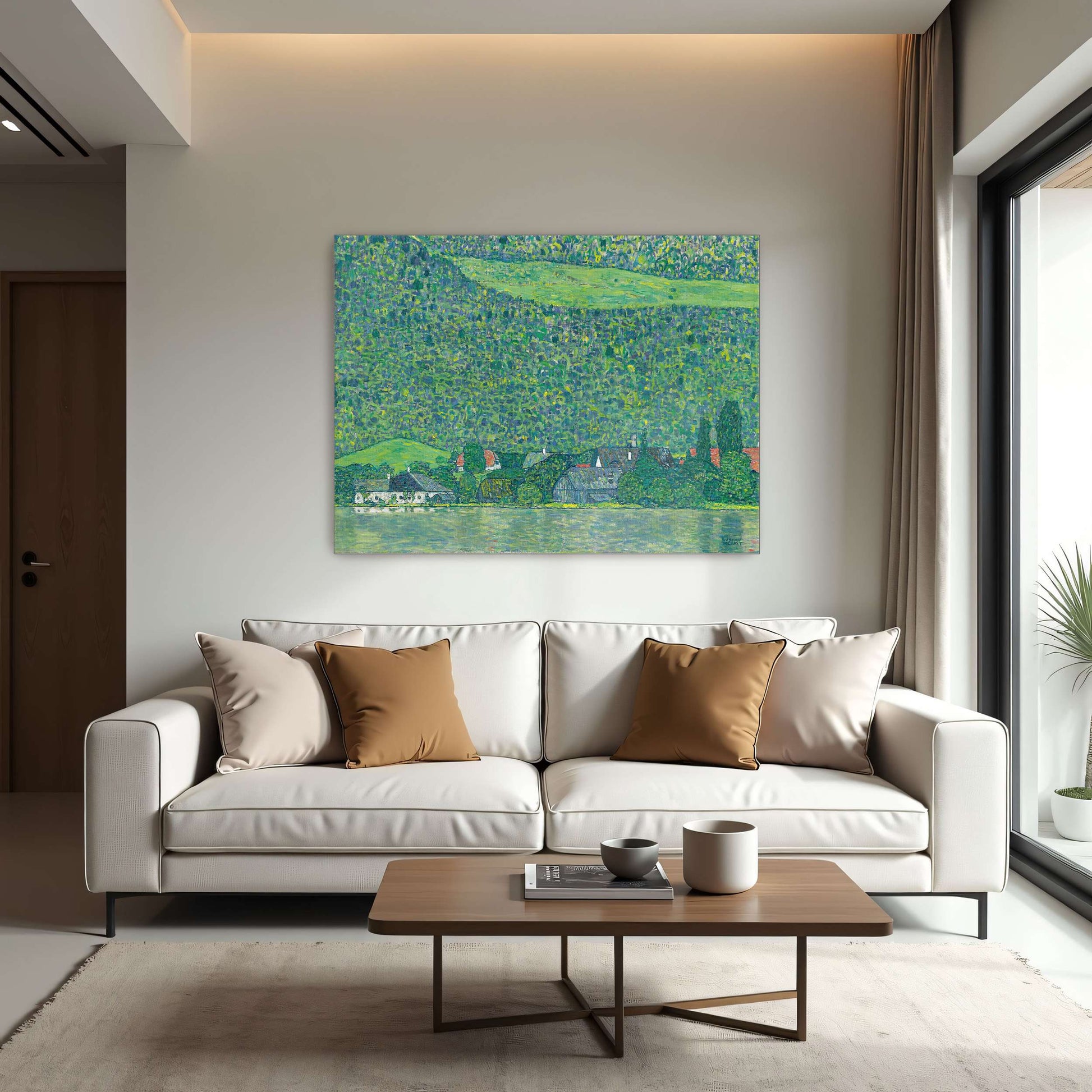 Village by a Lake with Green Hills by Gustav Klimt