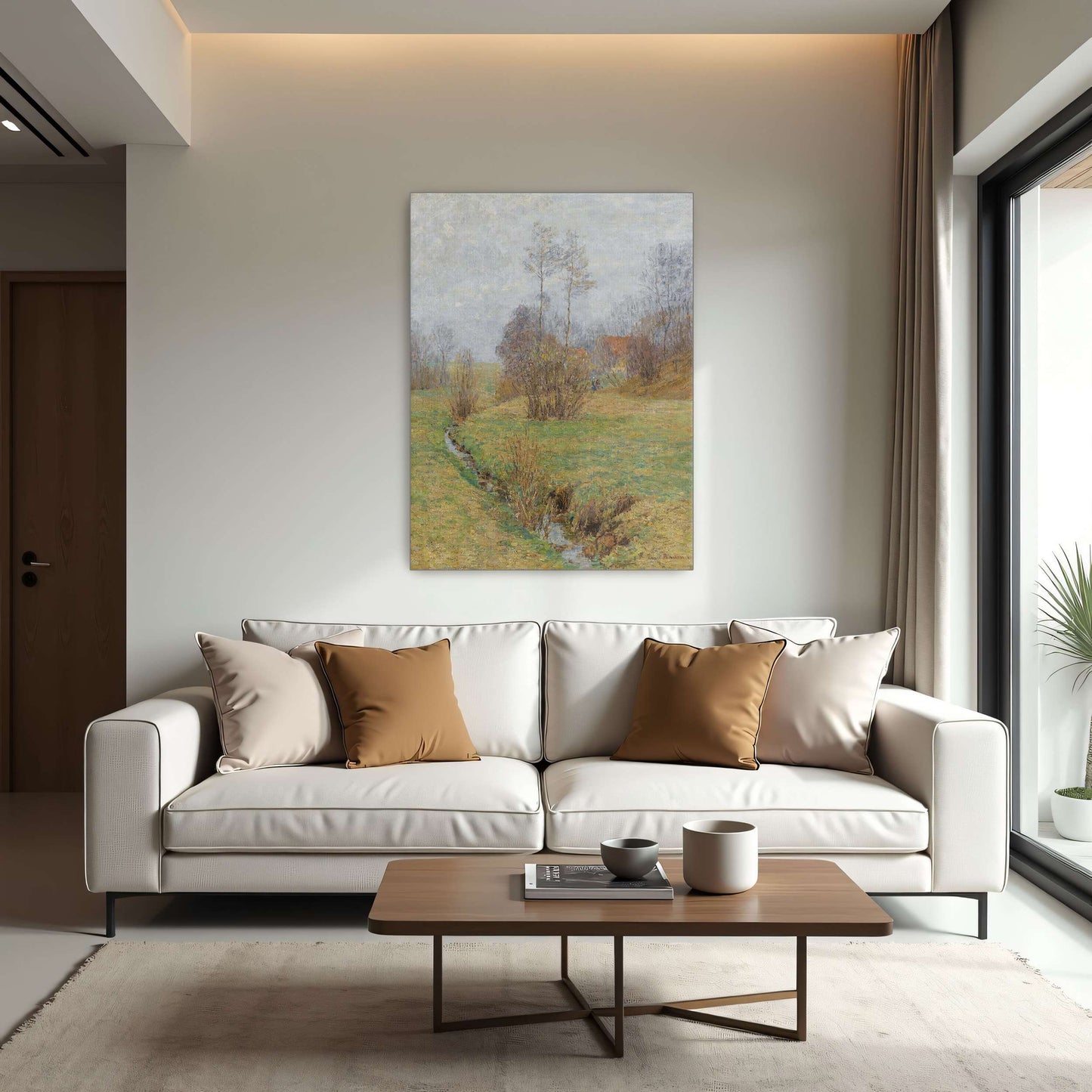 A stream flows through a grassy field by Paul Baum