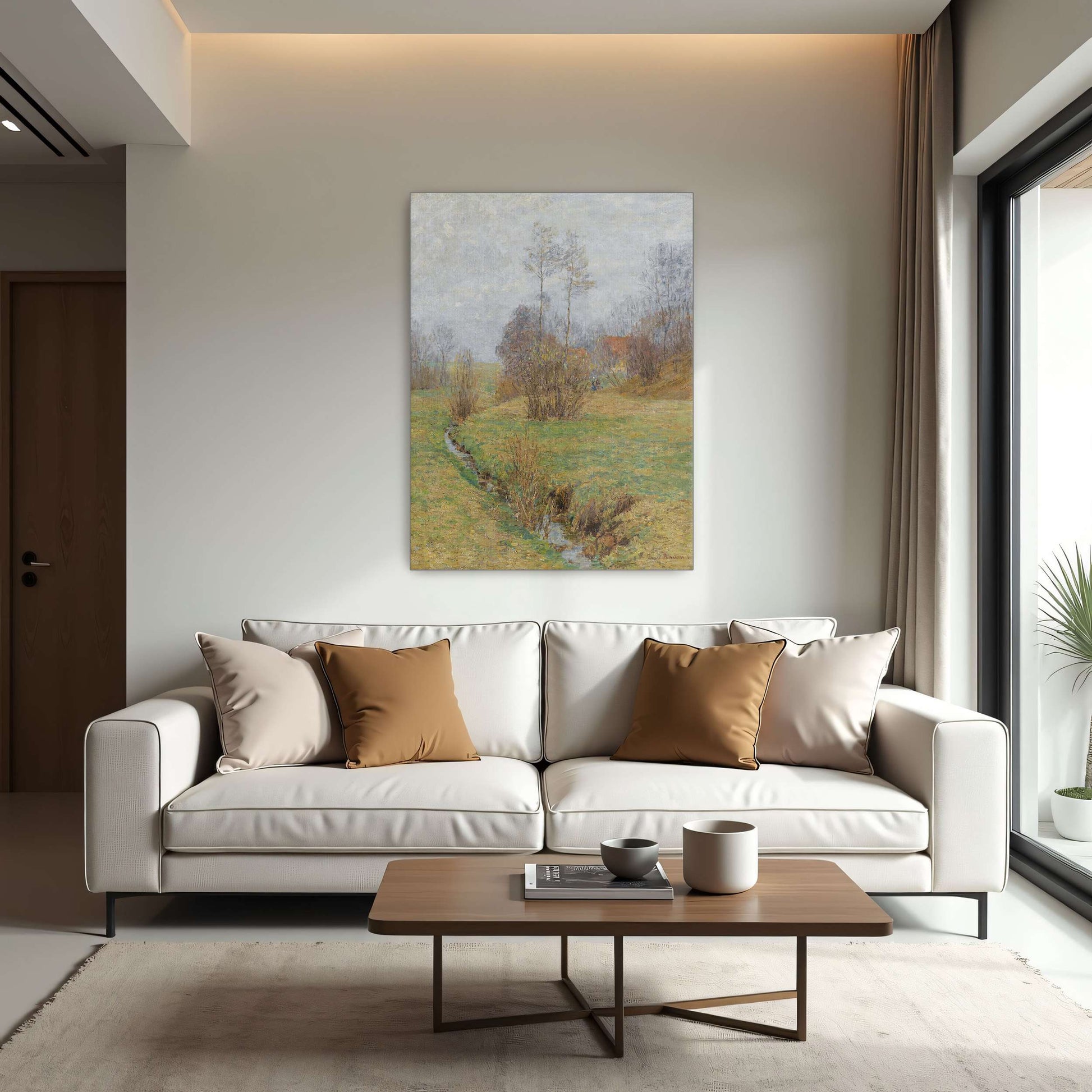 A stream flows through a grassy field by Paul Baum