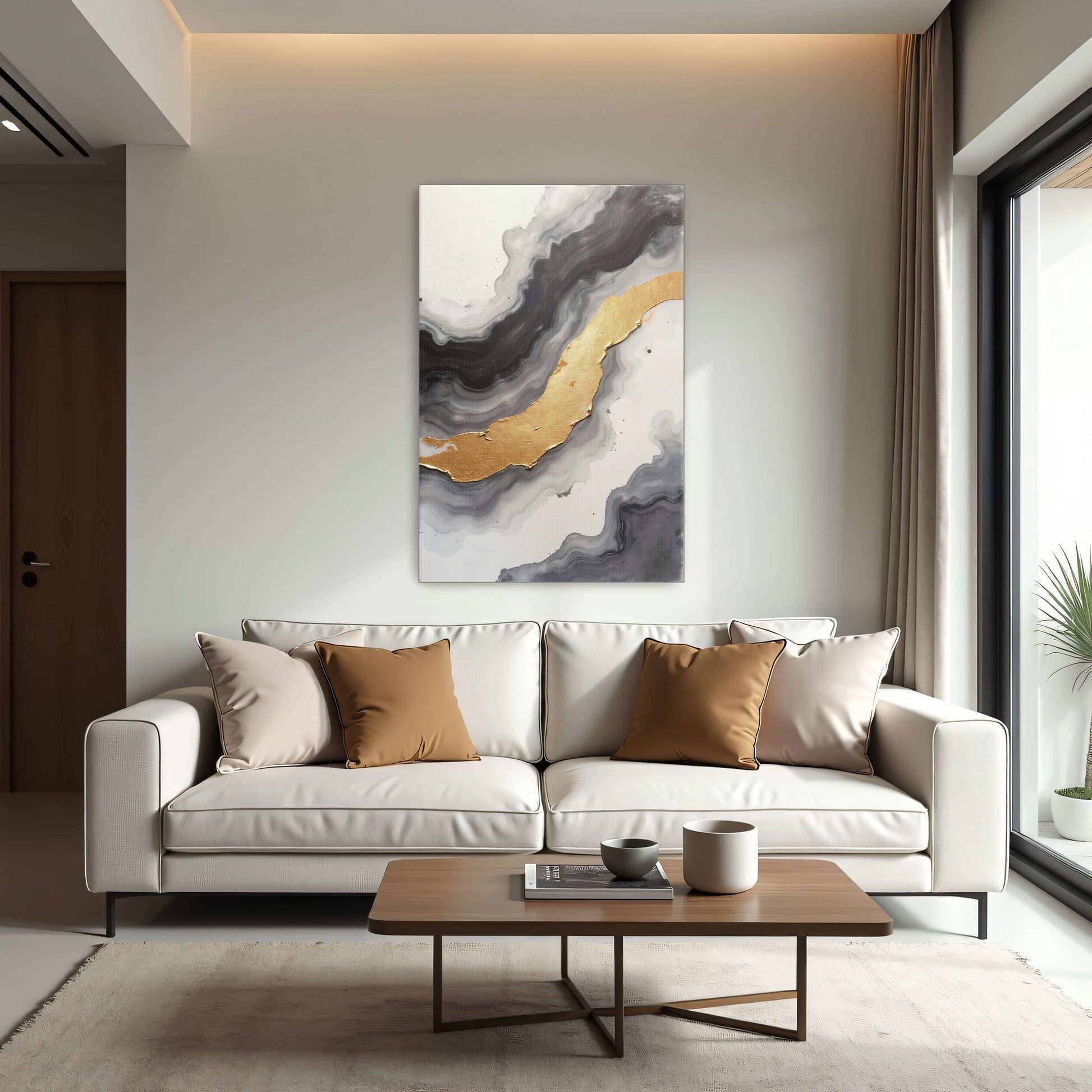 Abstract Gold And Grey Swirls By Yara Rabibzad