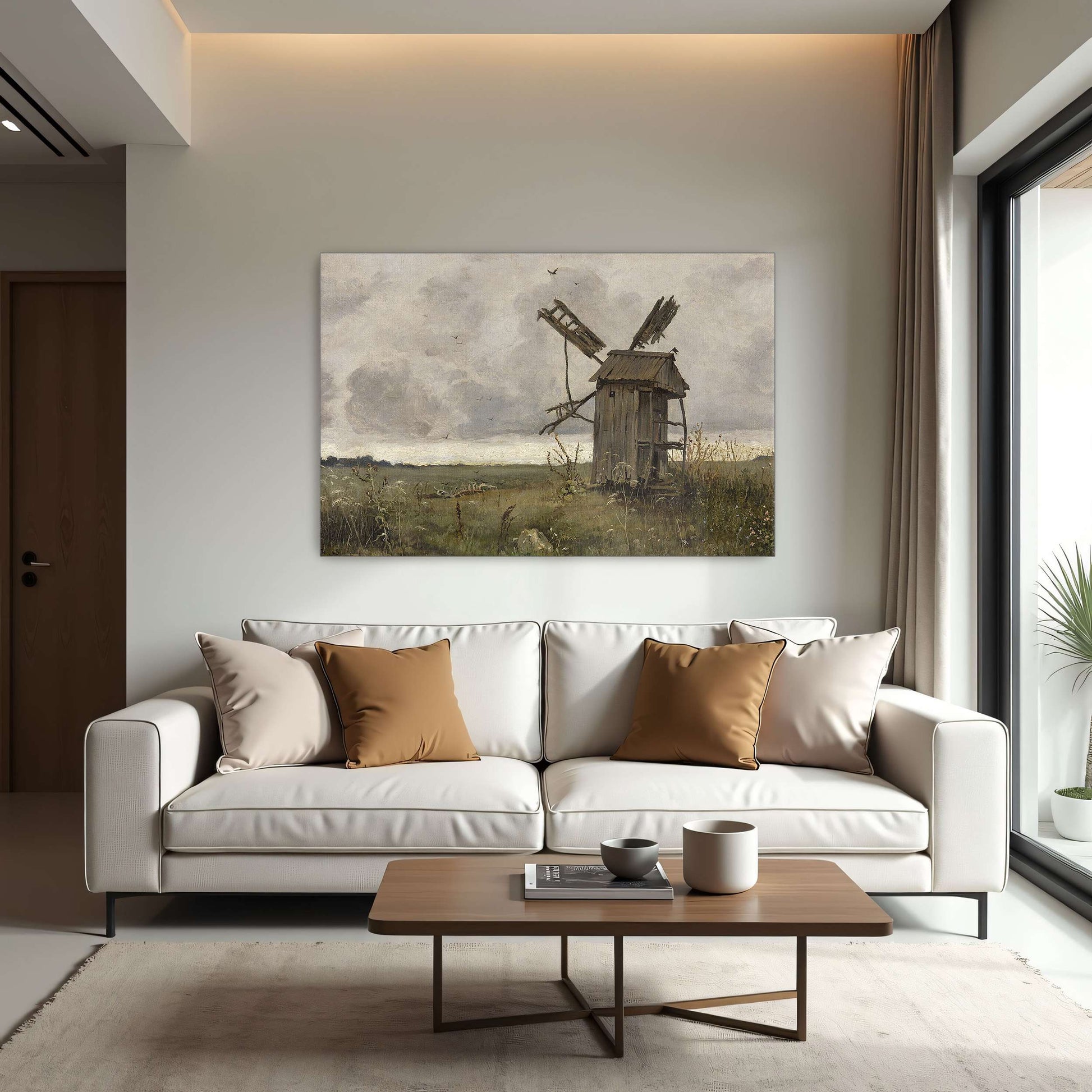 A dilapidated windmill in a field by Jan Stanislawski