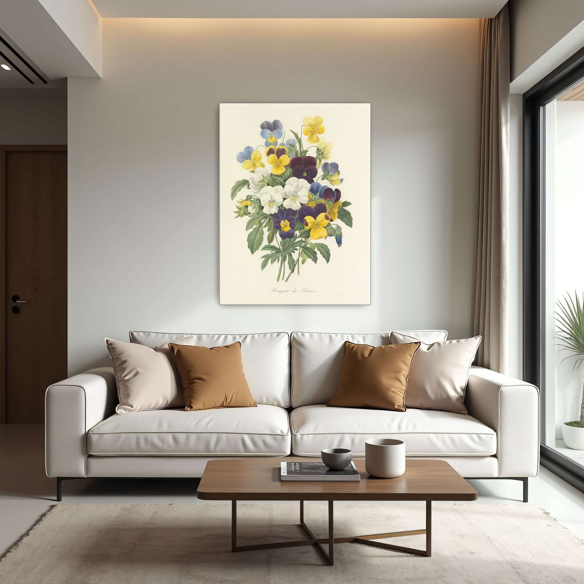 Pansies bouquet illustration by Pierre Joseph Redouté