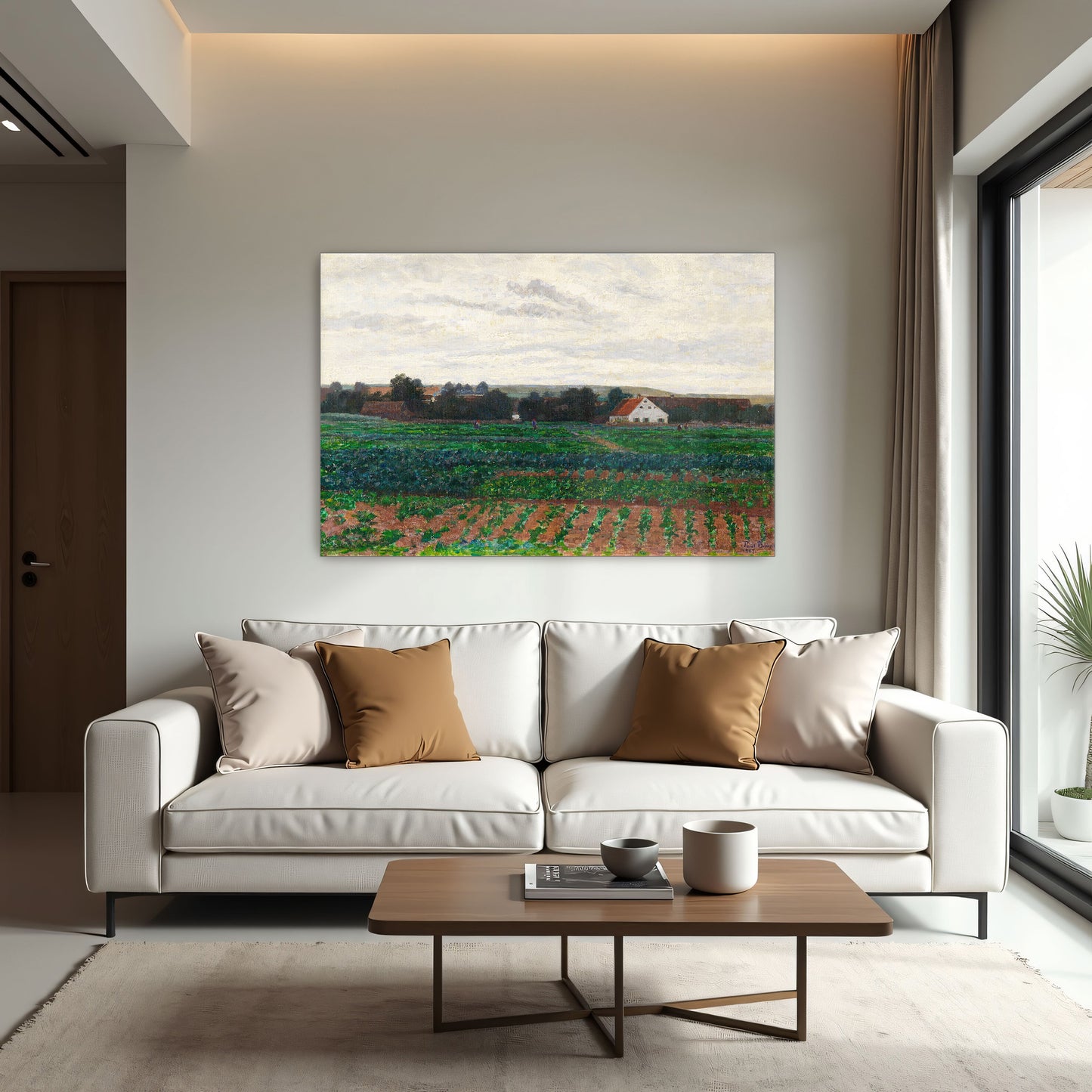 Farmhouse In A Field With Cloudy Sky By Paul Baum