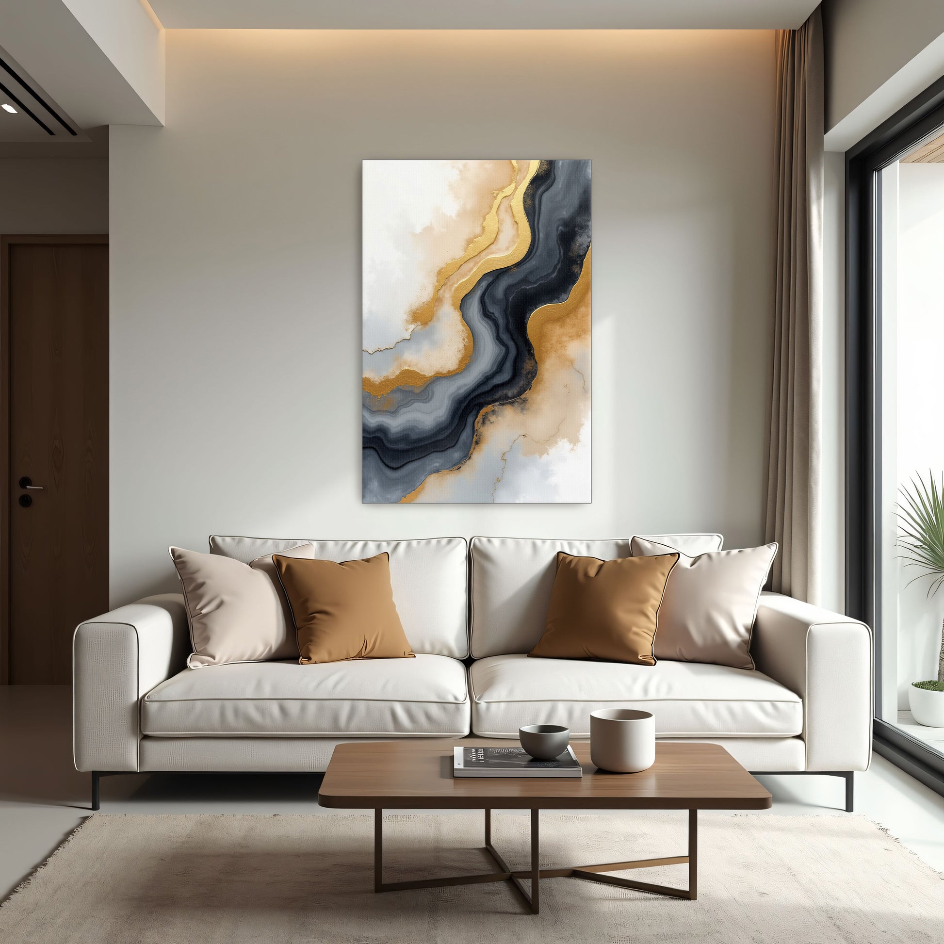 Abstract Gold And Grey Swirls By Yara Rabibzad