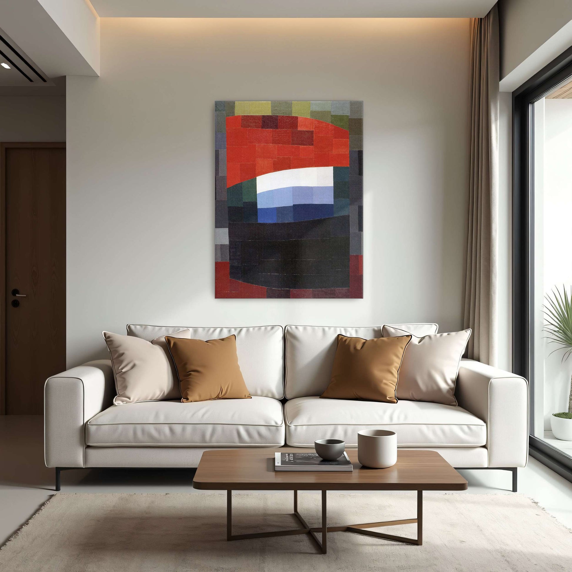 Abstract geometric art with red, white, and blue by Otto Freundlich