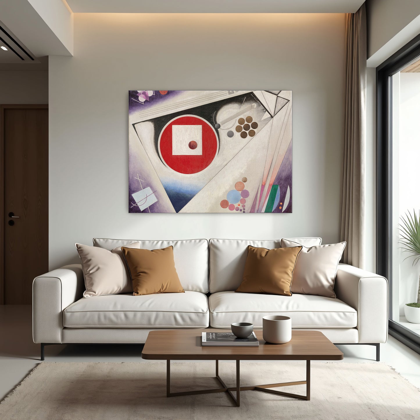 Abstract Geometric Composition With Red Circle And White Square By Rudolf Bauer