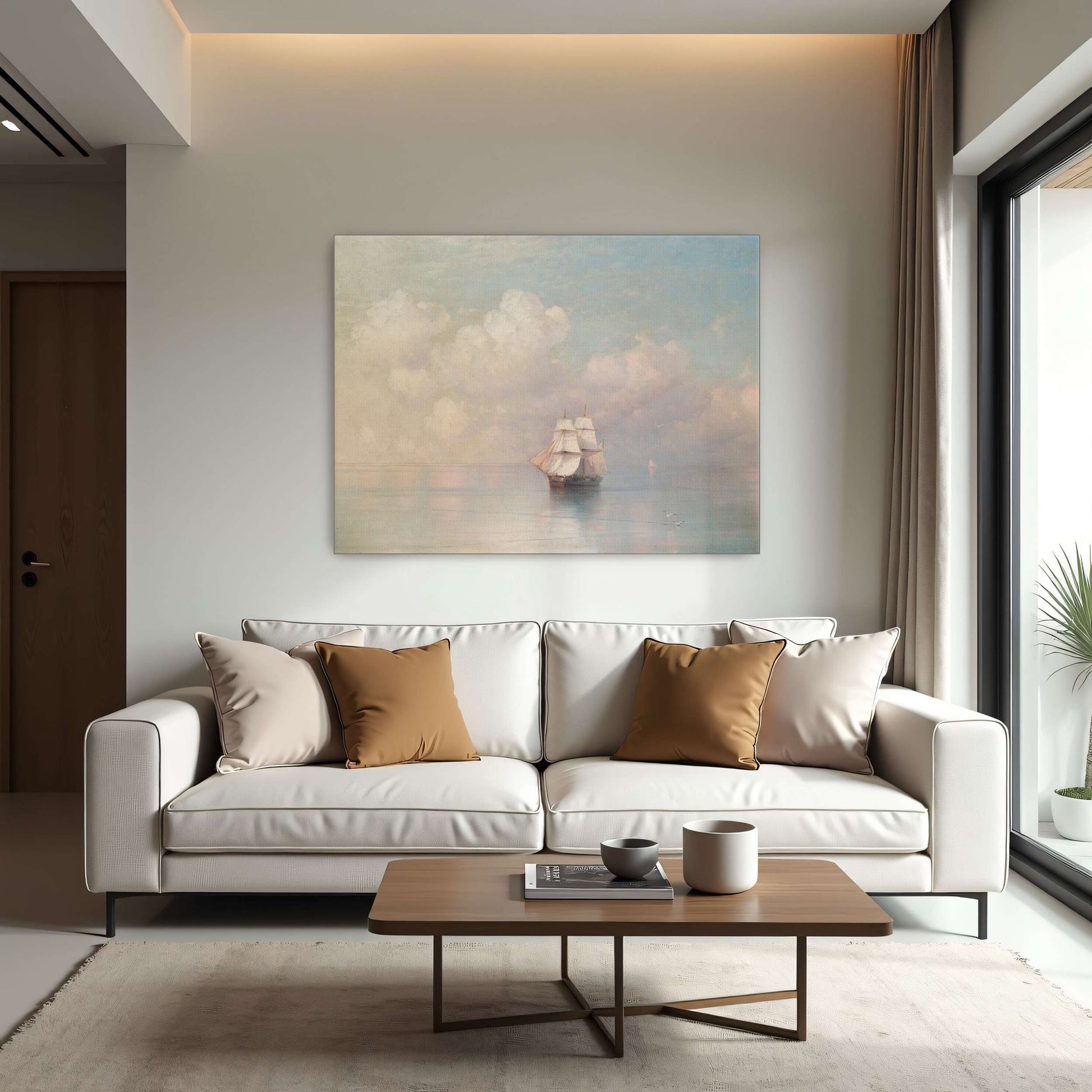 Sailboat on Calm Sea with Clouds by Ivan Konstantinovich Aivazovsky