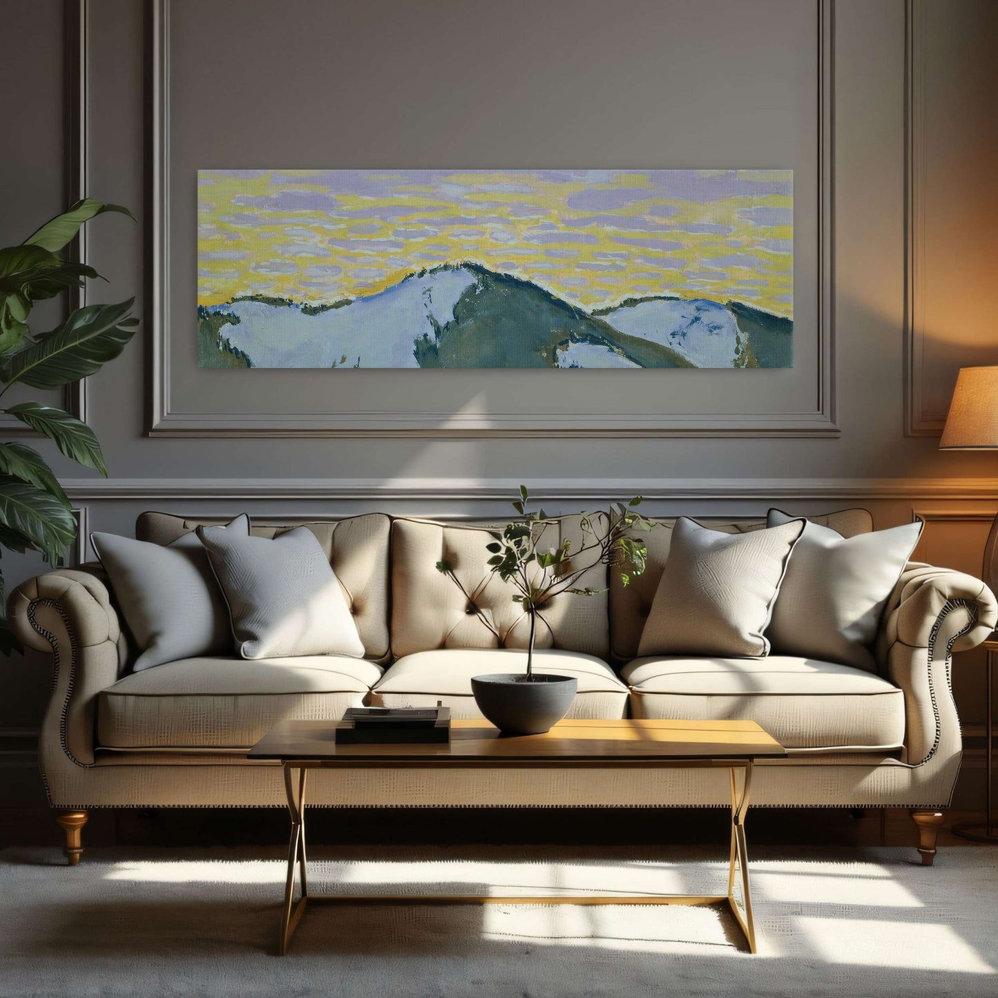 Snowy mountain peaks at dusk by Koloman Moser