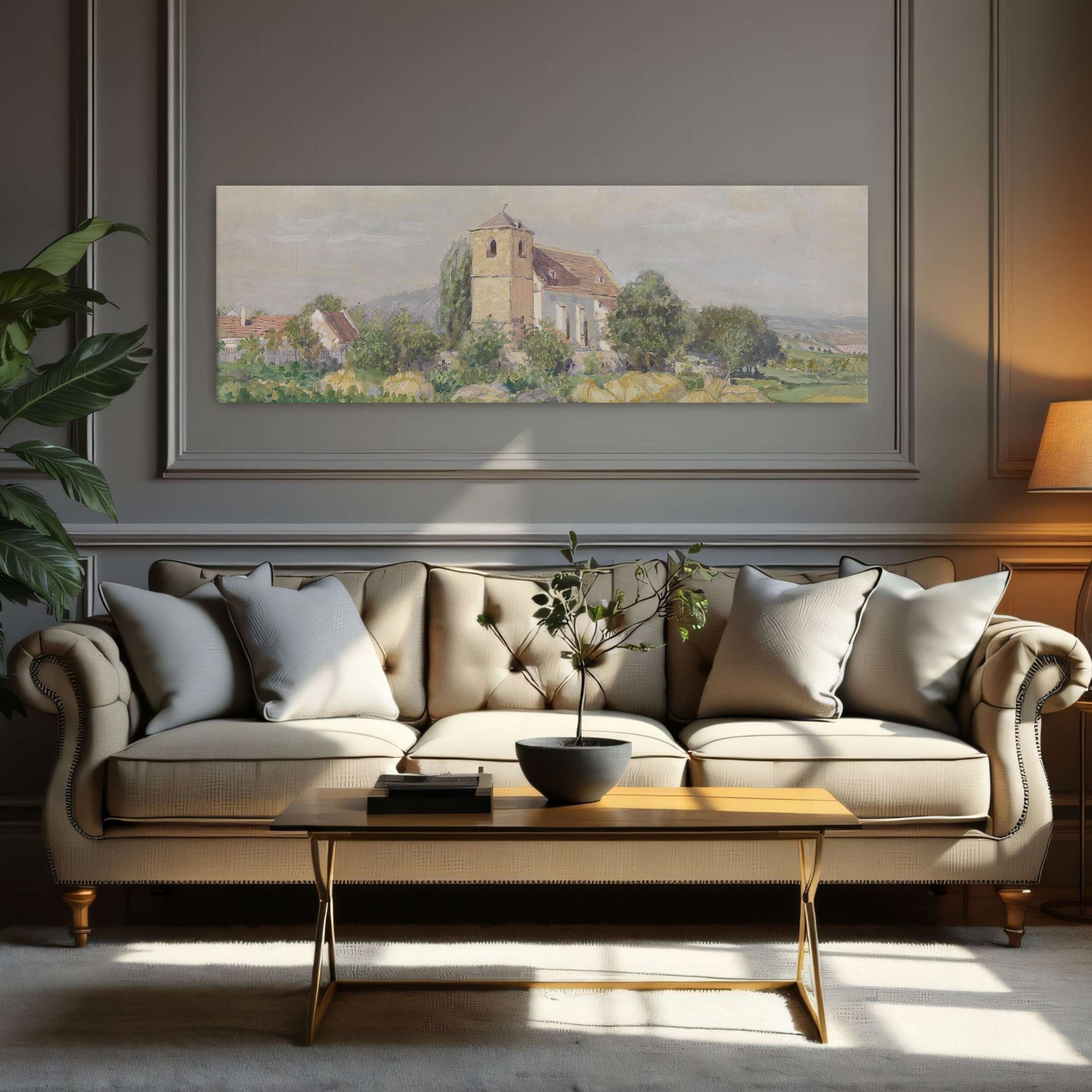 Church and cows in a field by Eugen Jettel
