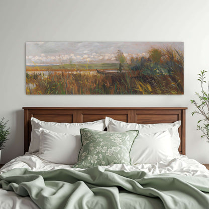 A boat in a marsh with reeds by Karl Hagemeister