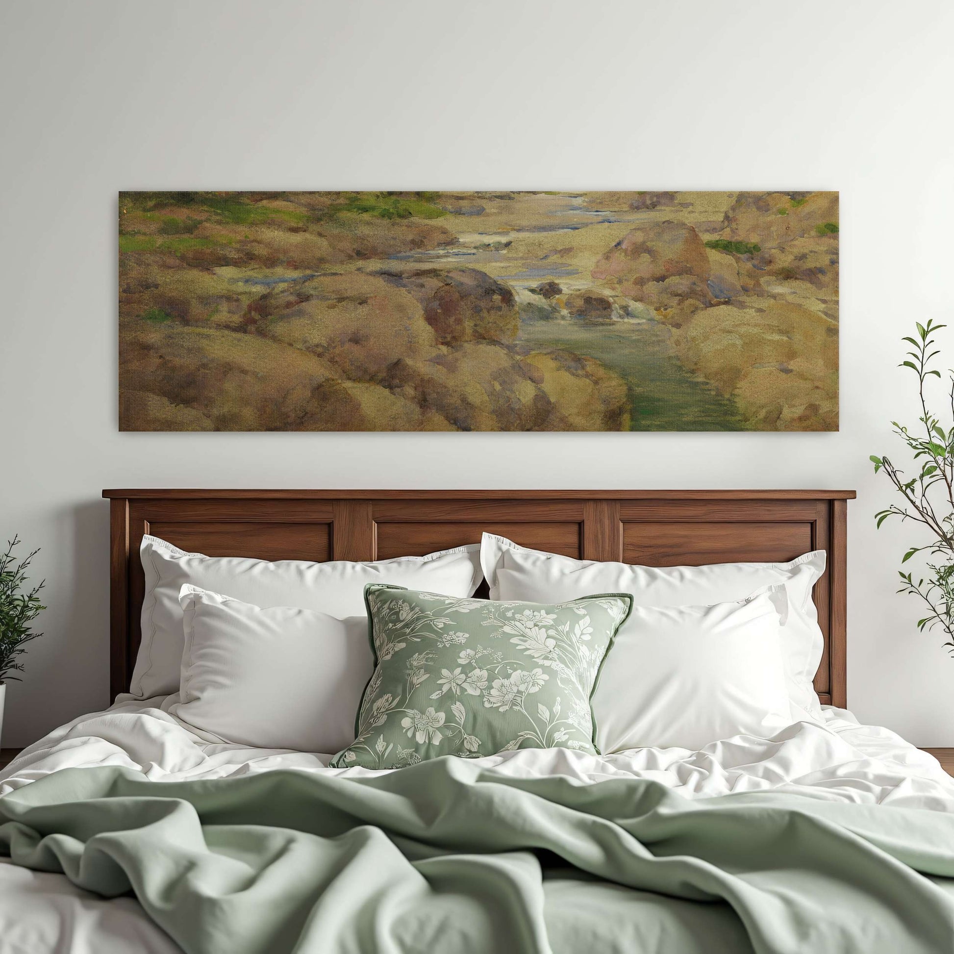 Rocky riverbed with trees and clouds by William Henry Holmes