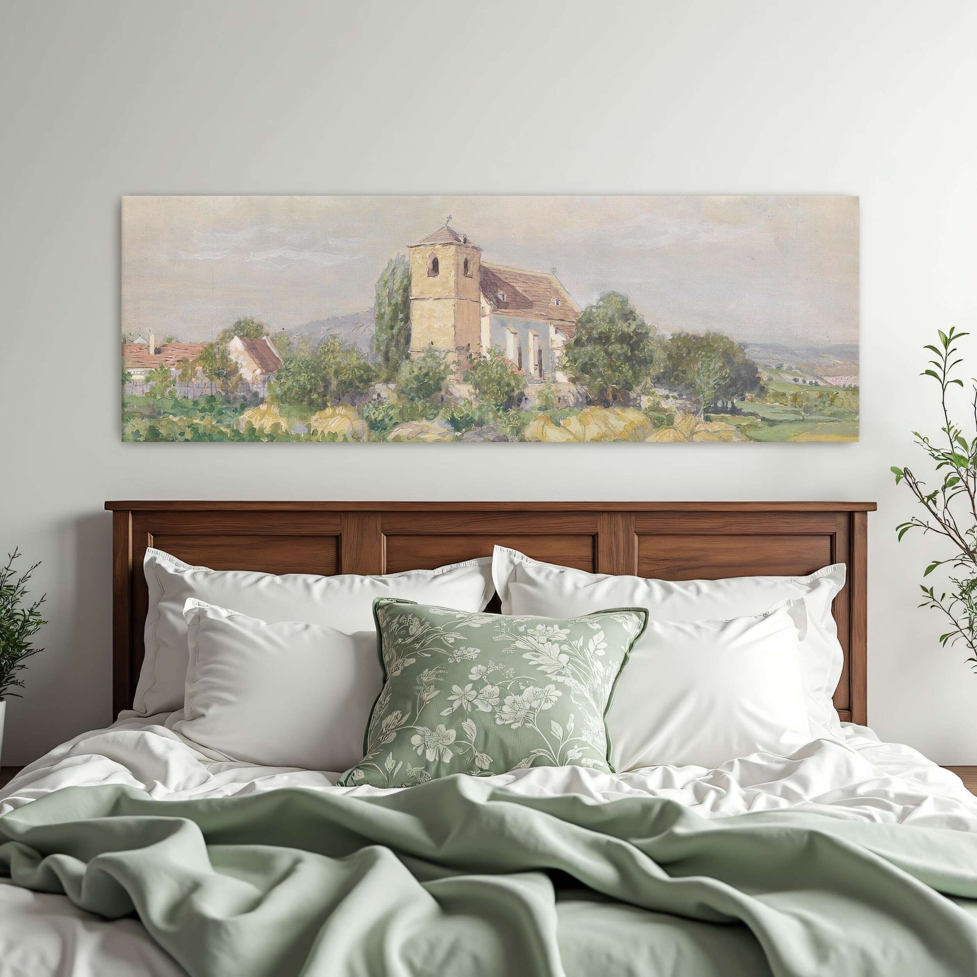 Church and cows in a field by Eugen Jettel