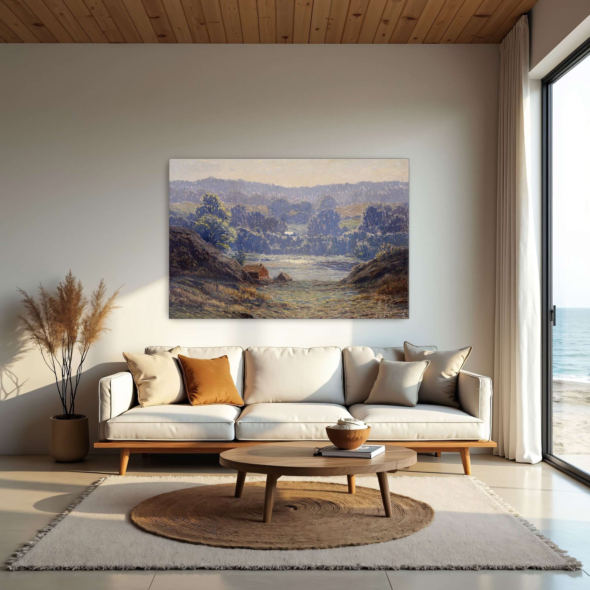 A landscape with a house in a valley by Leonard Ochtman