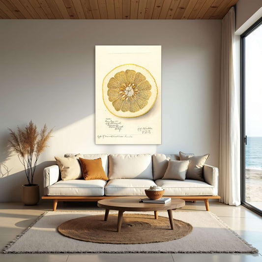 Watercolor of pomelo cross-section by Amanda Almira Newton