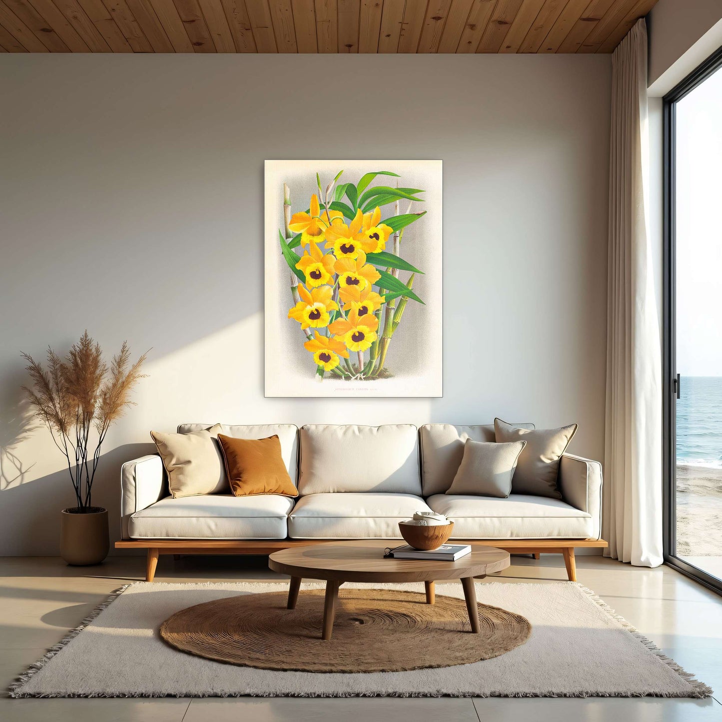 Yellow orchid botanical illustration by Jean Jules Linden