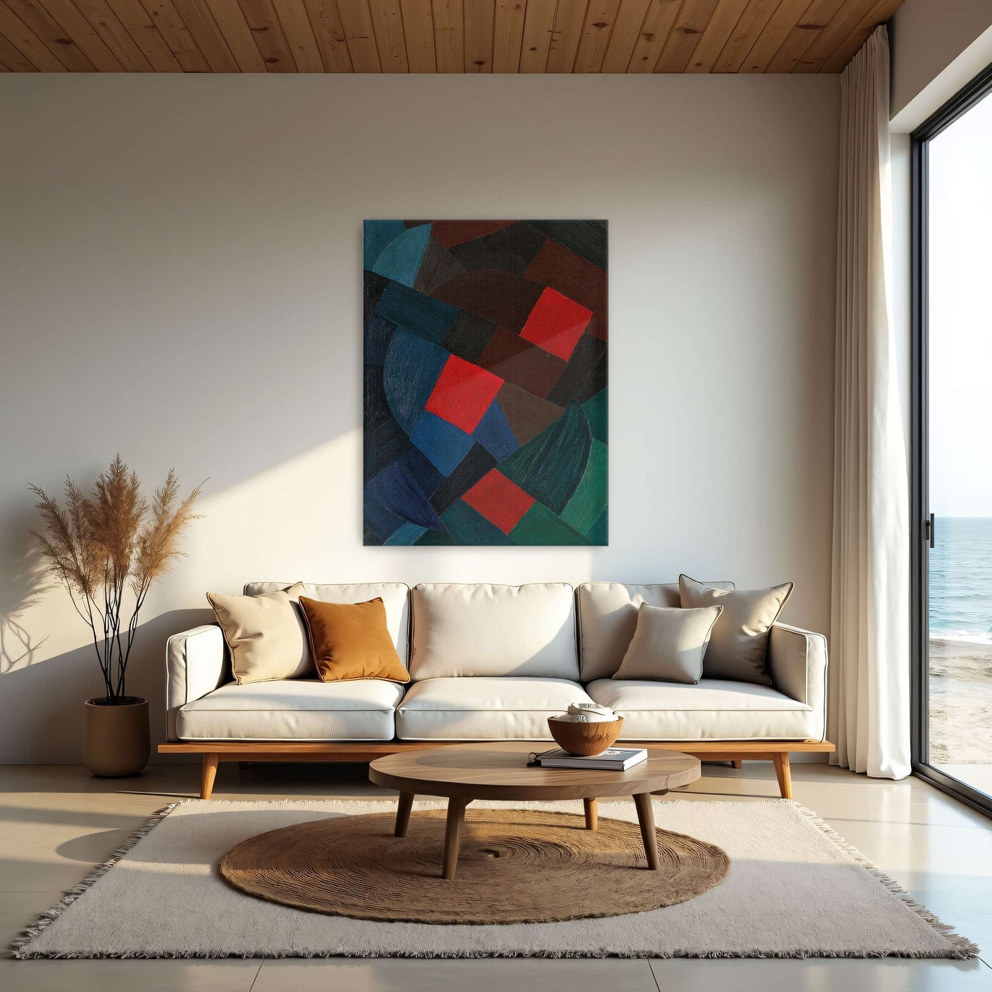 Abstract geometric painting with red squares by Otto Freundlich