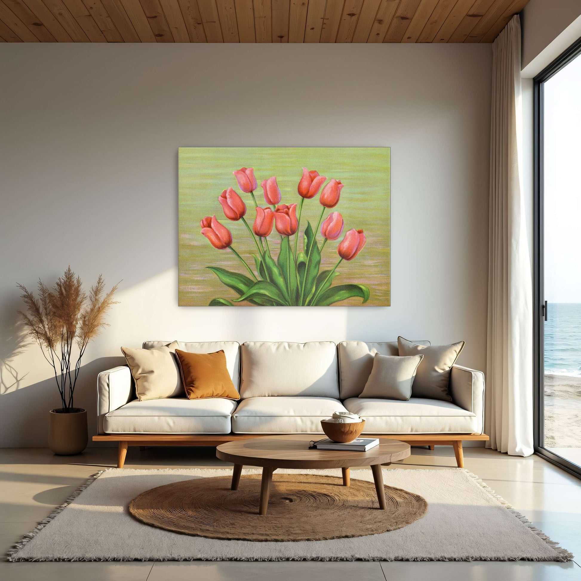 Red tulips in a vase by Lafayette F. Cargill