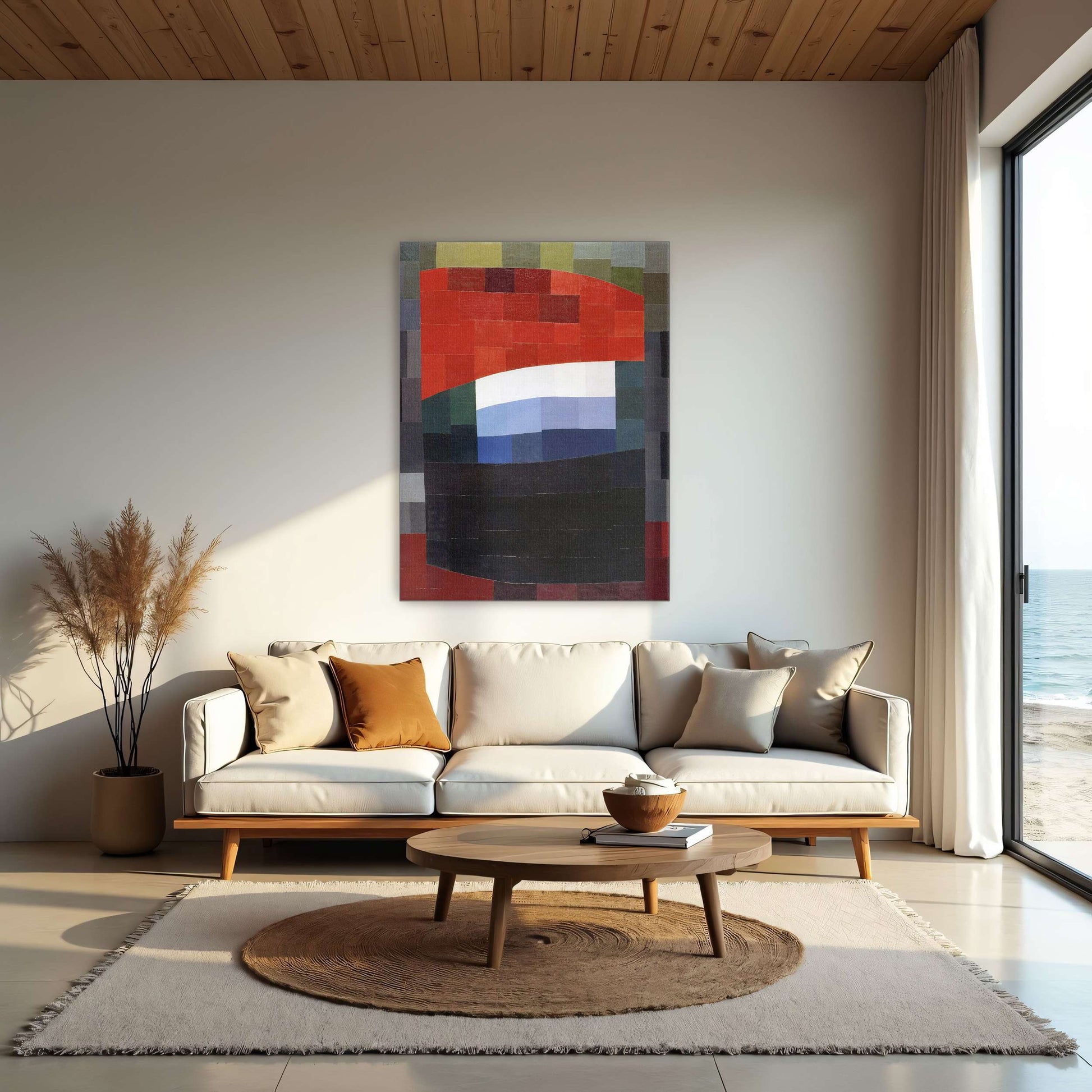 Abstract geometric art with red, white, and blue by Otto Freundlich