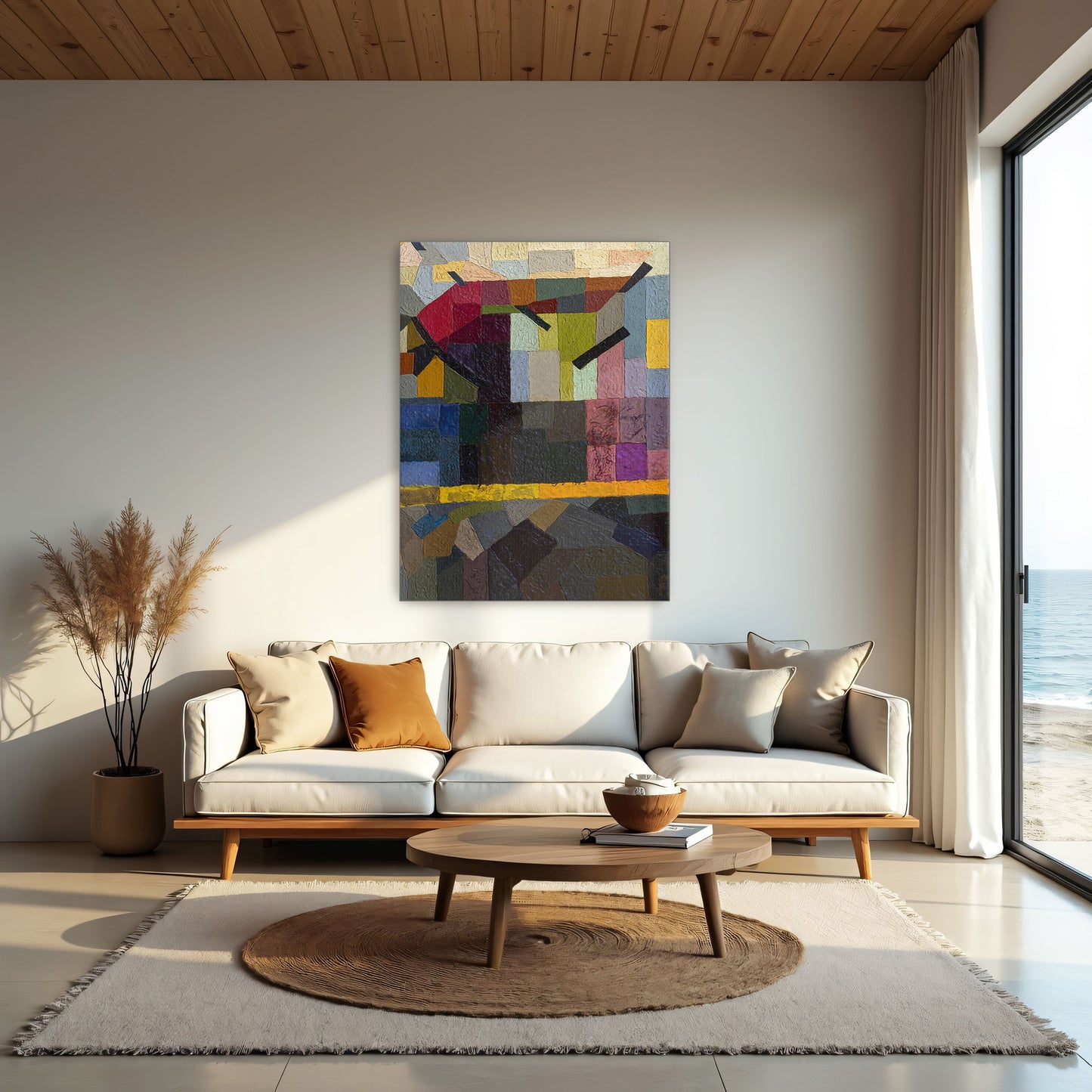 Abstract Geometric Composition With Yellow Line By Otto Freundlich