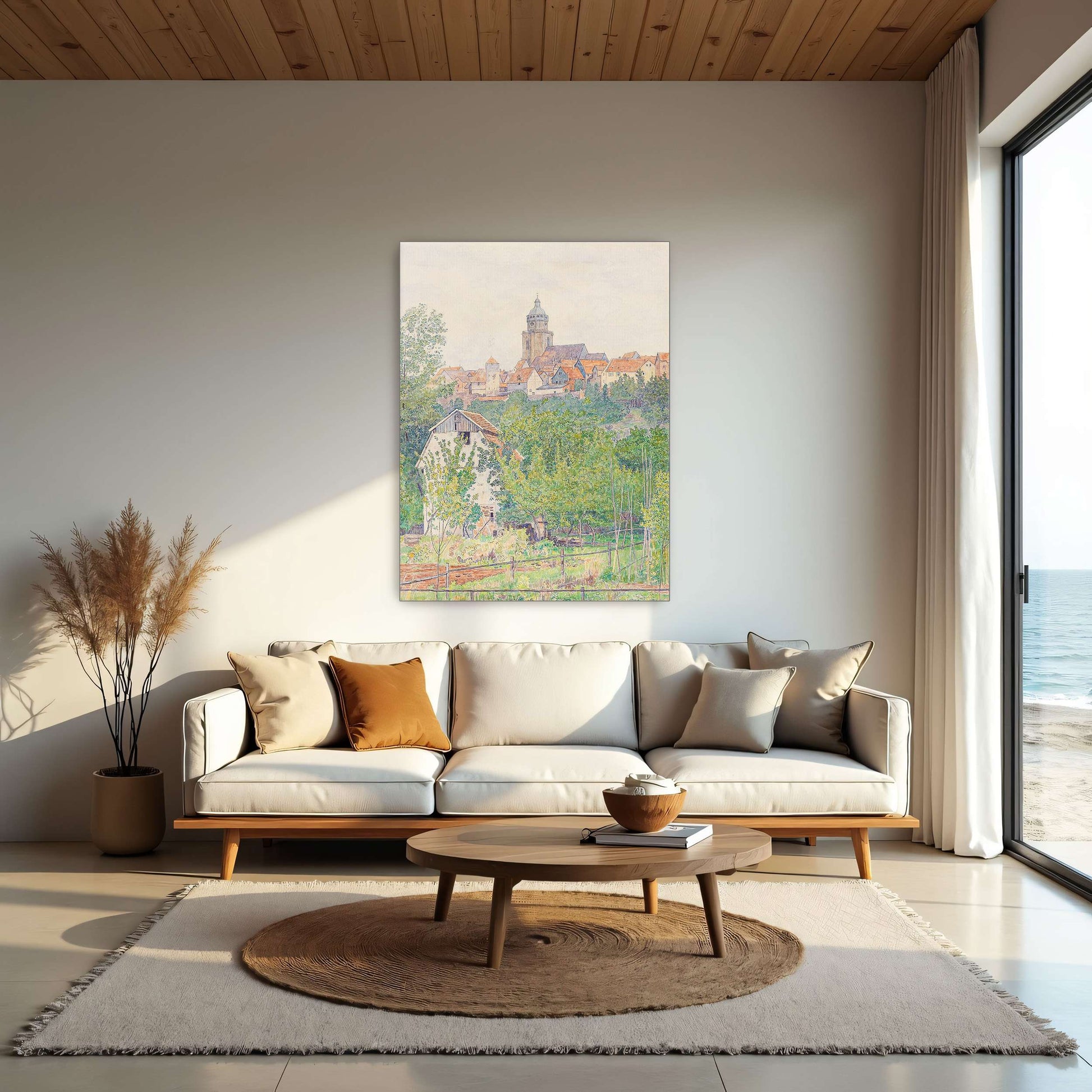 Village landscape with church tower by Paul Baum