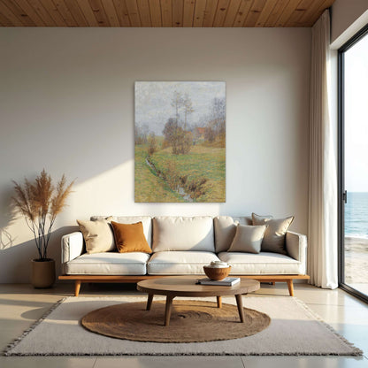 A stream flows through a grassy field by Paul Baum