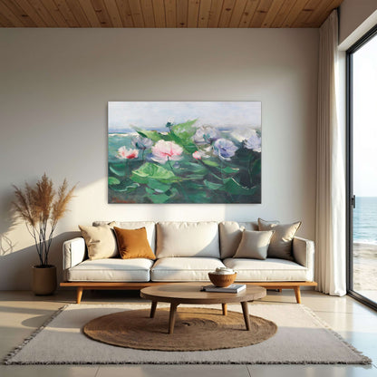Water lilies in a pond with green leaves by Karl Hagemeister