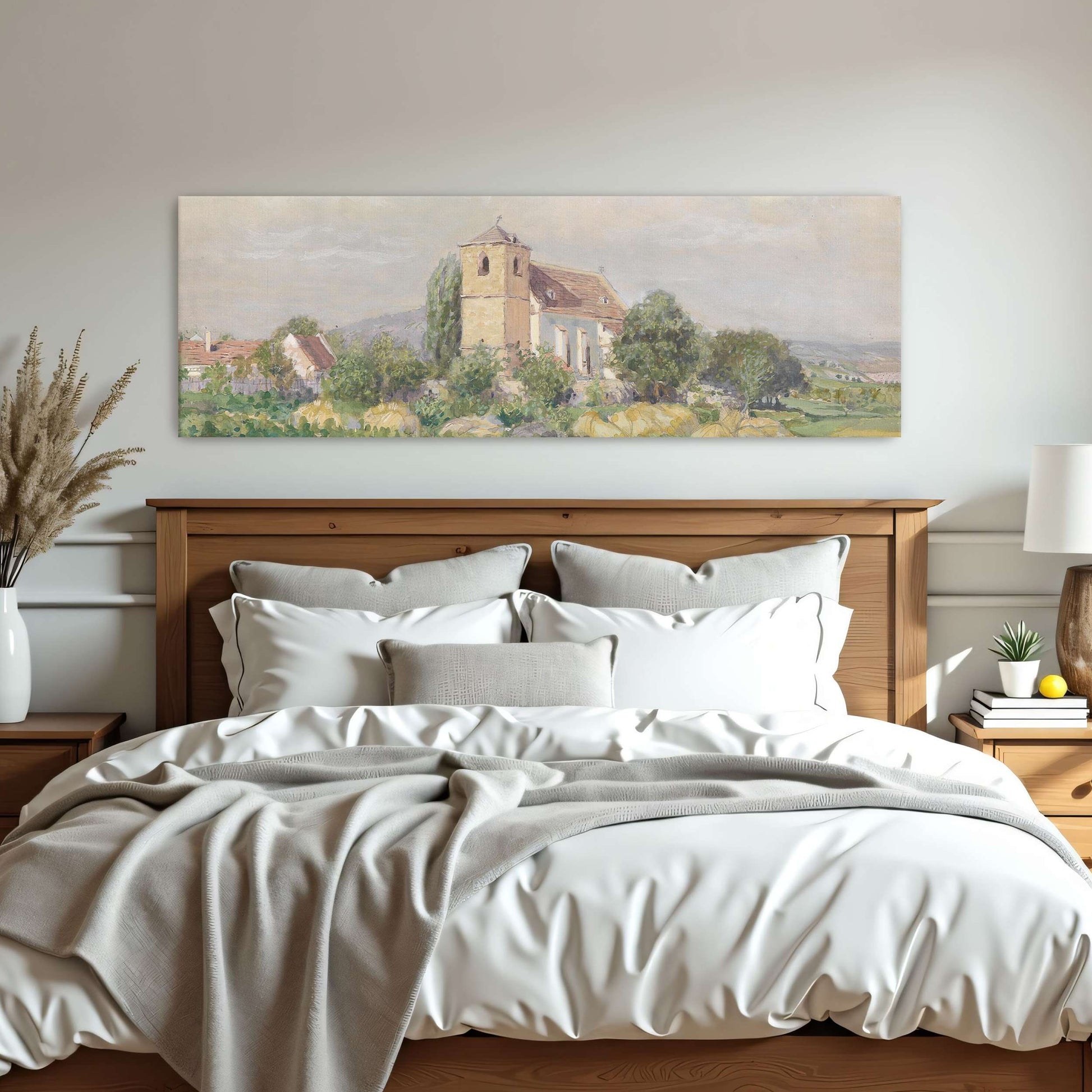 Church and cows in a field by Eugen Jettel