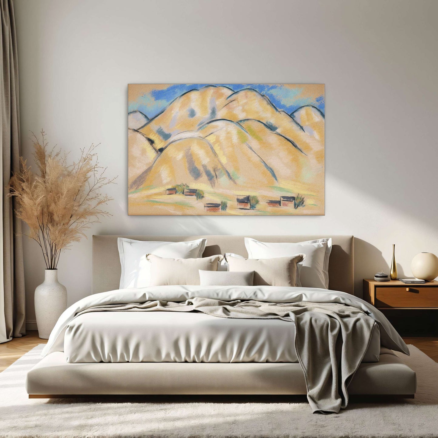 Pastel painting of hills and houses by Marsden Hartley