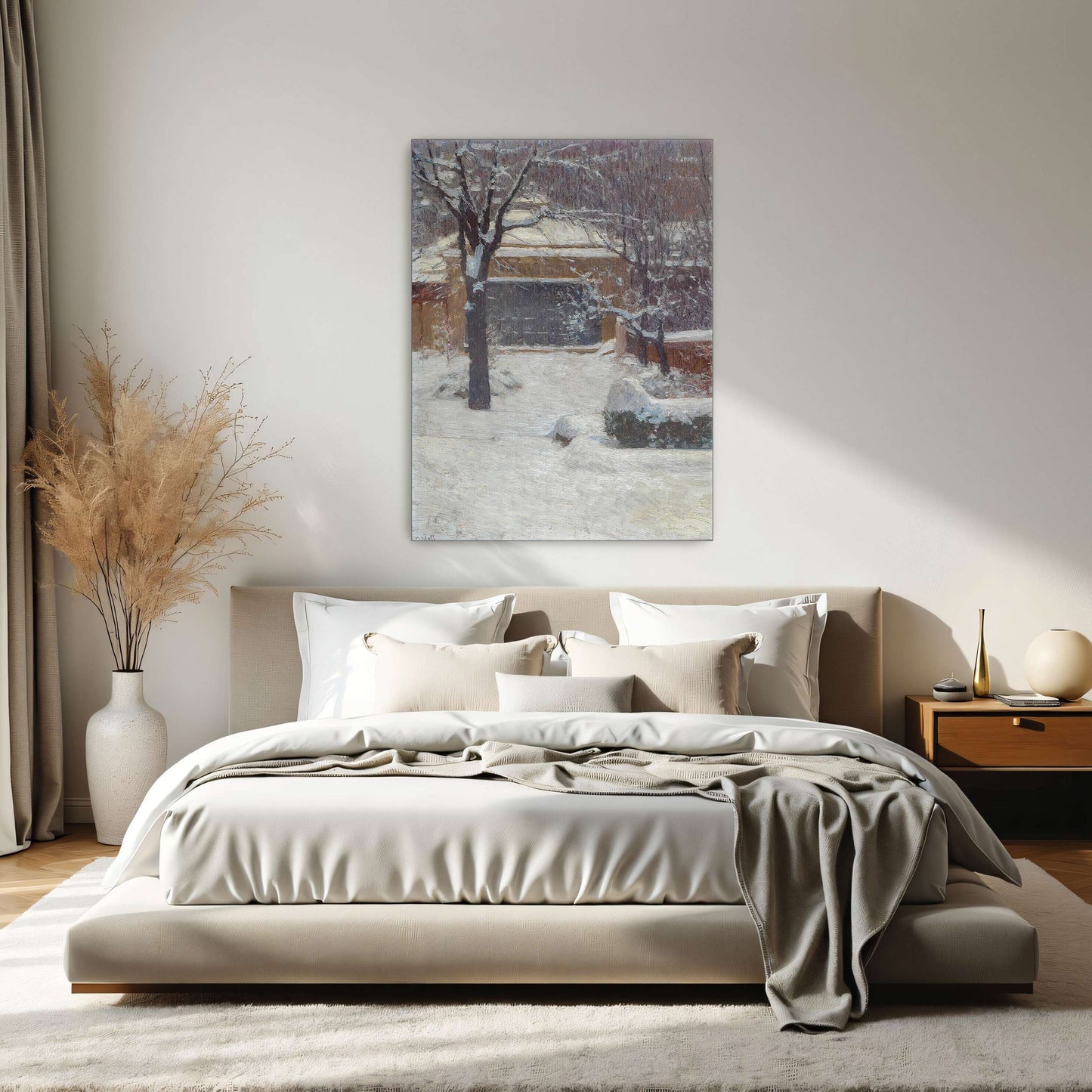 Snowy garden scene with building by Carl Moll