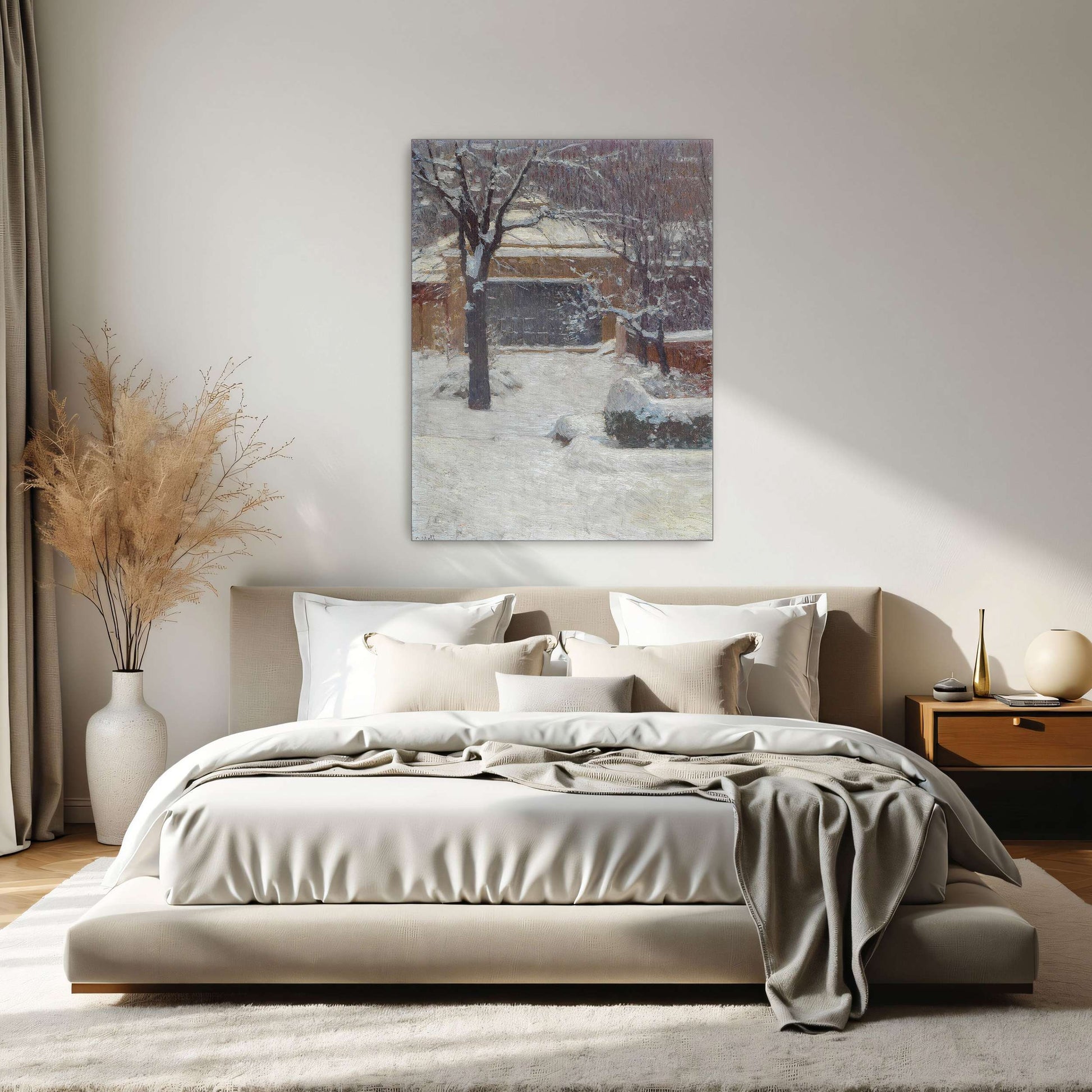 Snowy garden scene with building by Carl Moll