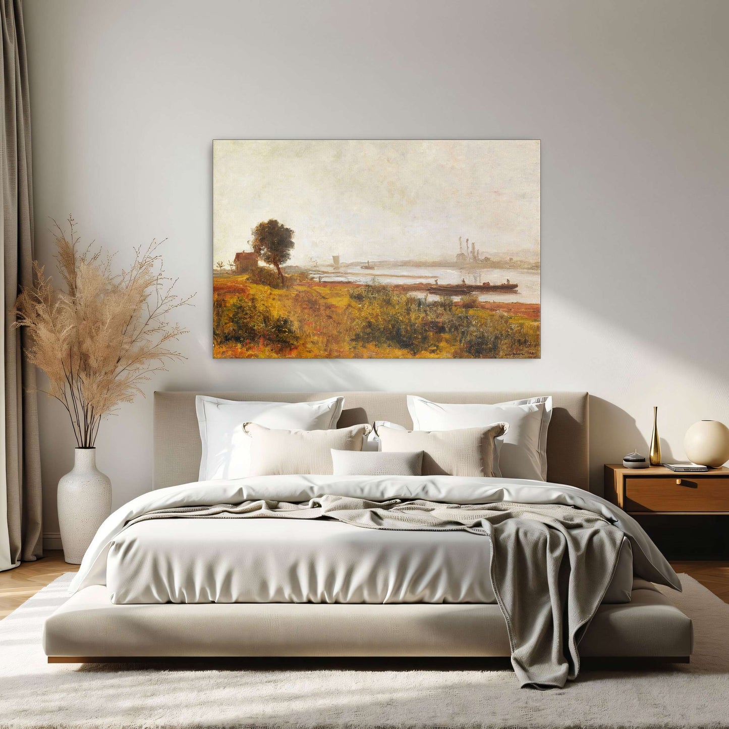 River Landscape with Boats and a House by Paul Baum