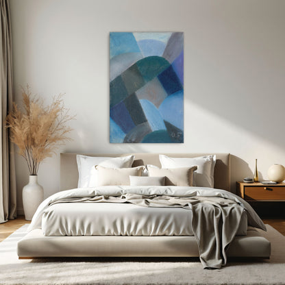 Abstract Geometric Composition In Shades Of Blue, Green, And Gray By Otto Freundlich