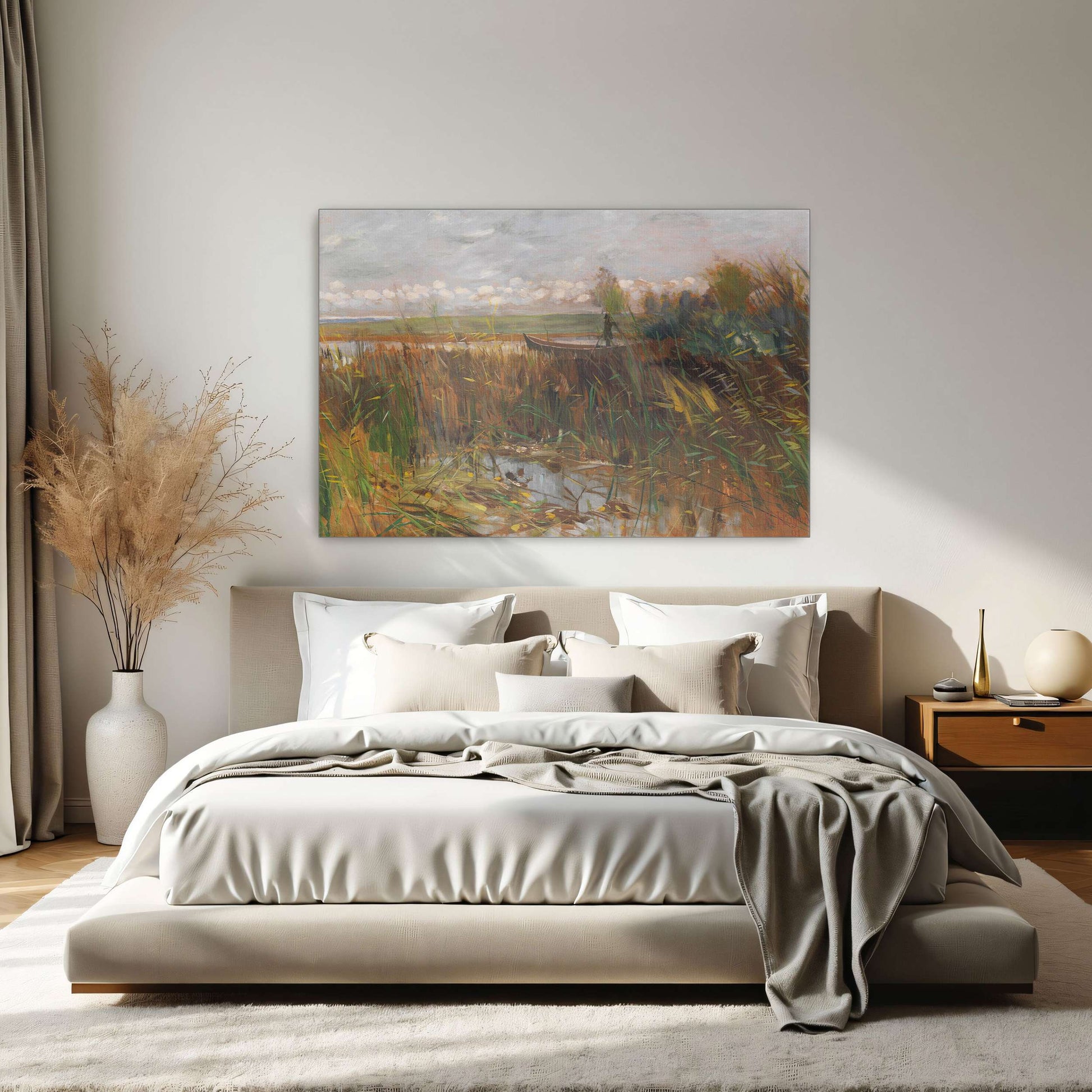 A boat in a marsh with reeds by Karl Hagemeister